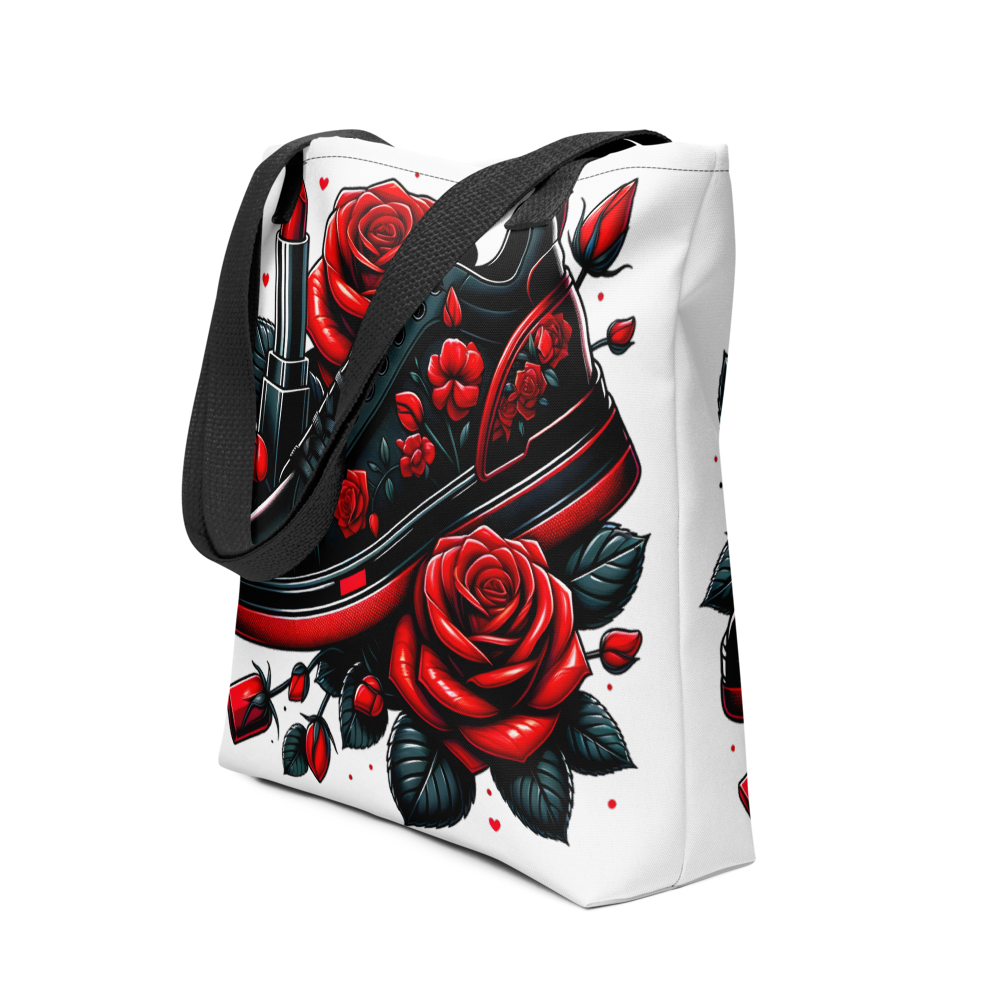 Bold Feminine Tote Bag with Roses & Sneakers