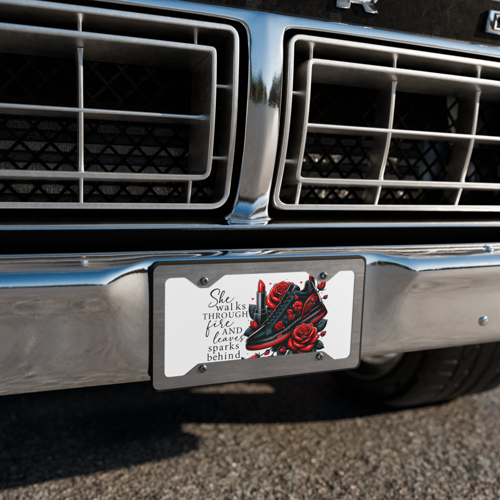“She Walks Through Fire – Women’s Empowerment Vanity License Plate”