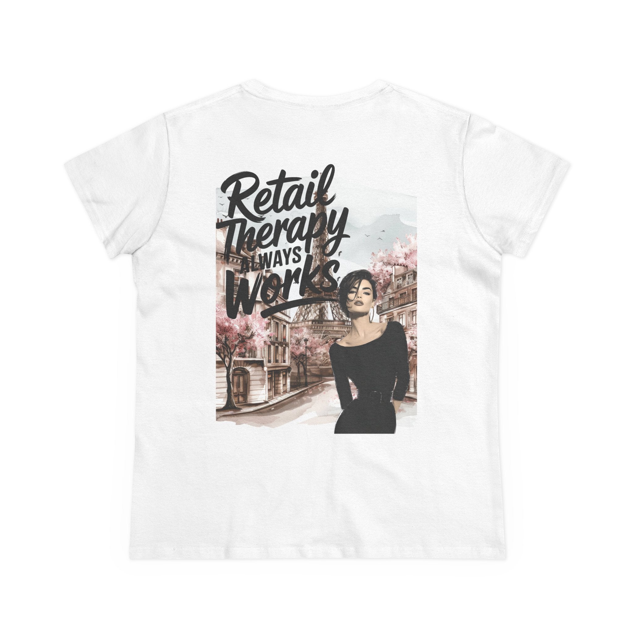Retail Therapy T-Shirt — "Retail Therapy Always Works" Women's Graphic Tee