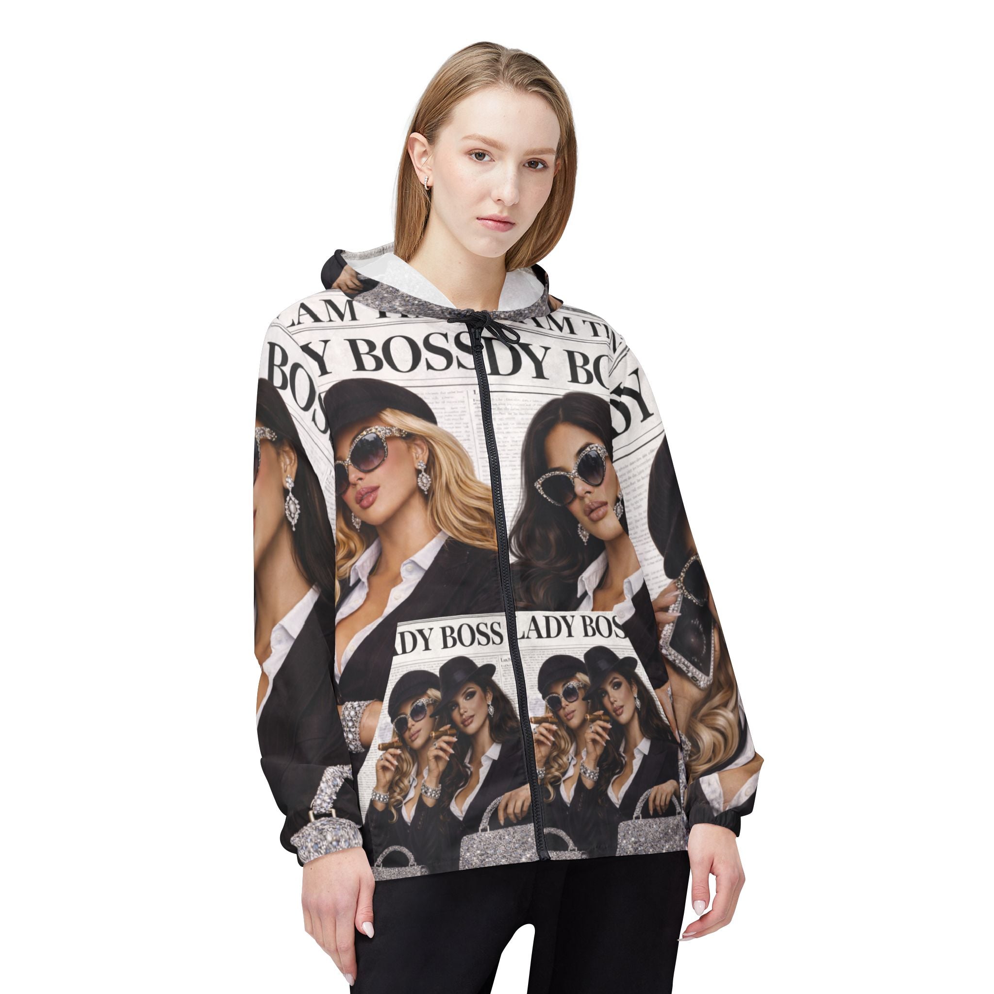 Lady Boss Windbreaker Jacket — Chic All-Over-Print Fashion Jacket Sale Ends 02/15/26