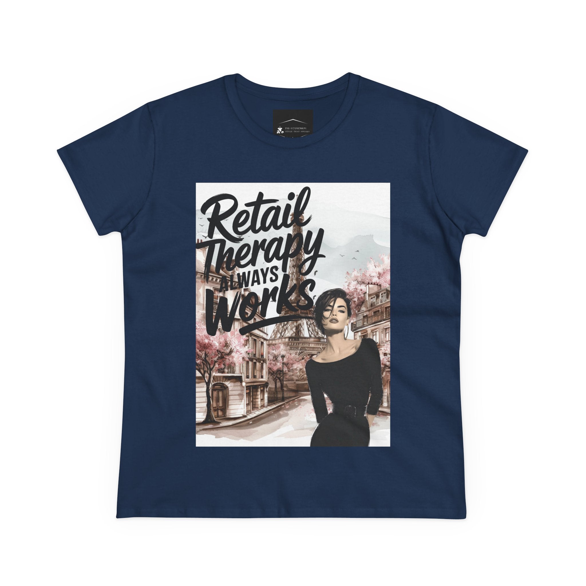 Retail Therapy T-Shirt — "Retail Therapy Always Works" Women's Graphic Tee