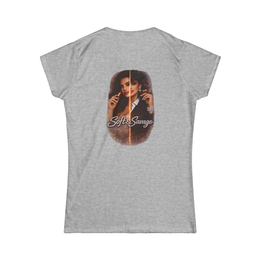 Soft & Savage Women's Tee — Retro Glam Portrait Graphic Shirt