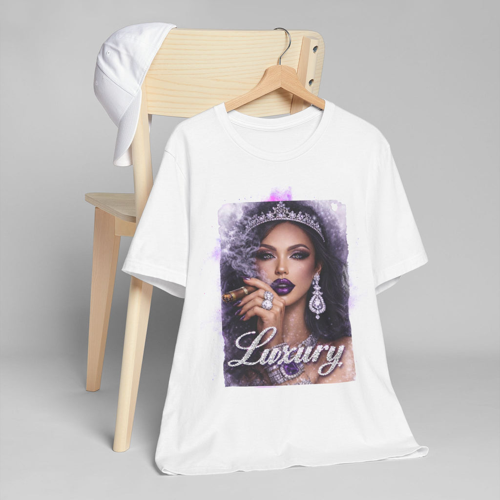 Luxury Queen T-Shirt — Glam Portrait Tee with 'Luxury' Script