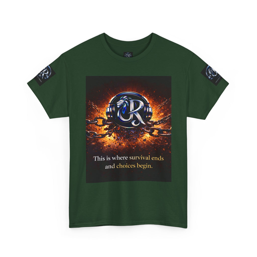 Graphic Tee — 'This is where survival ends and choices begin' Emblem