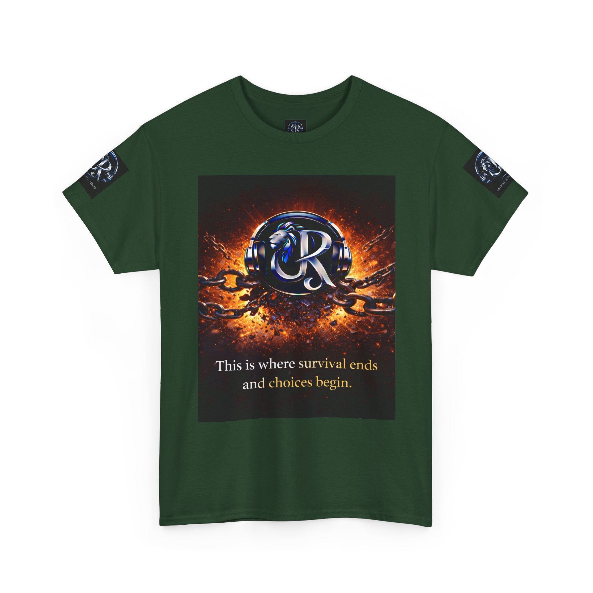 Graphic Tee — 'This is where survival ends and choices begin' Emblem