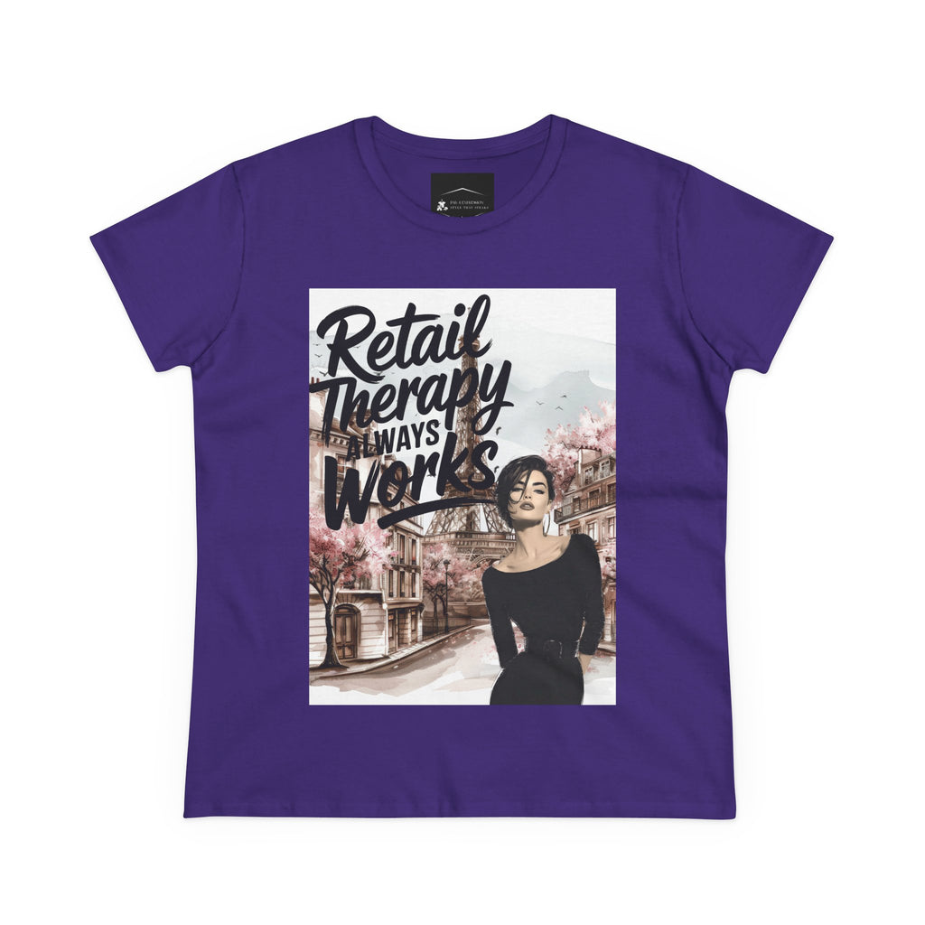 Retail Therapy T-Shirt — "Retail Therapy Always Works" Women's Graphic Tee