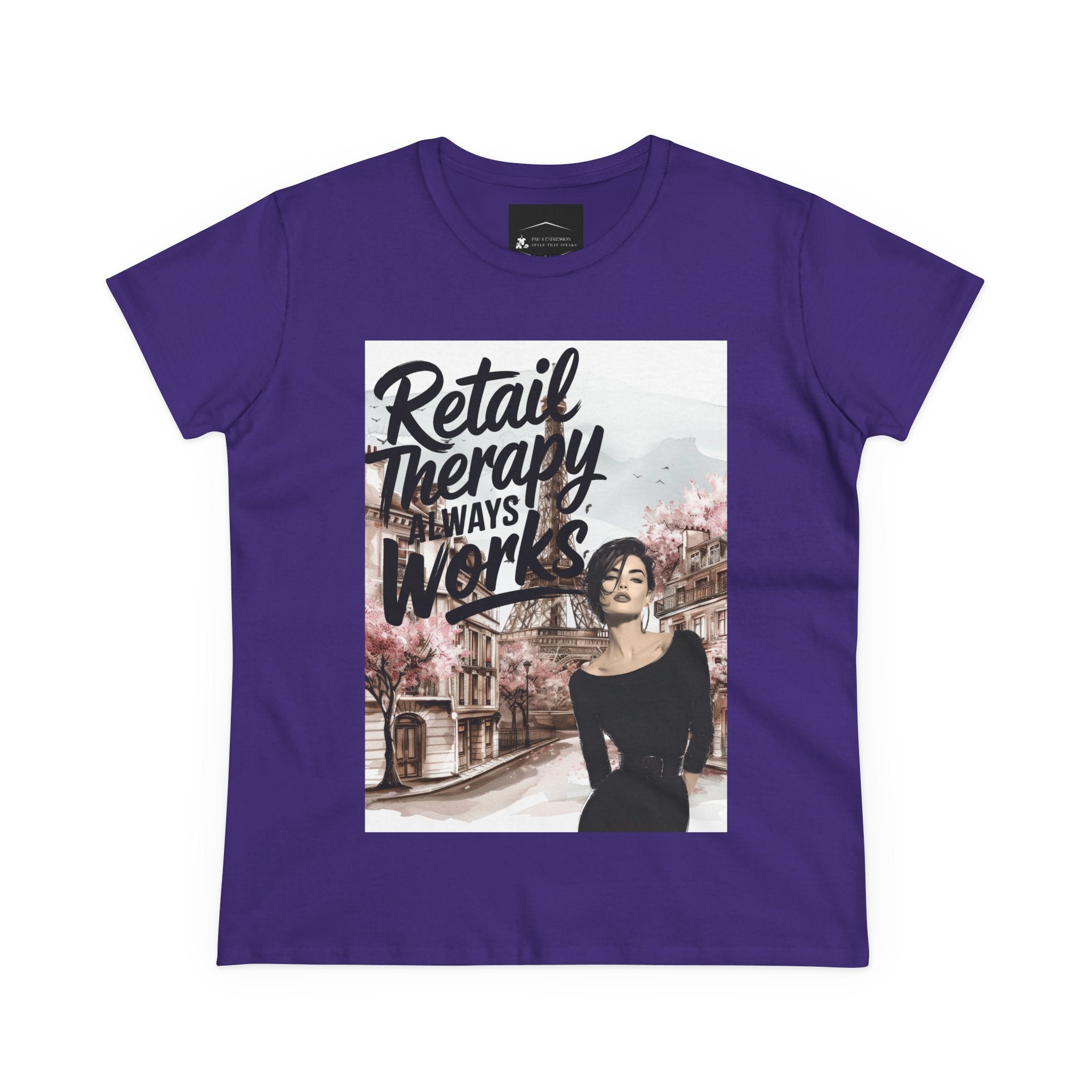Retail Therapy T-Shirt — "Retail Therapy Always Works" Women's Graphic Tee