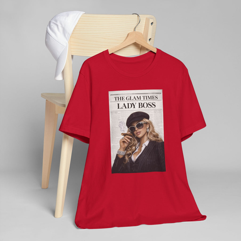 Lady Boss Graphic T-Shirt — 'The Glam Times' Vintage Newspaper Design