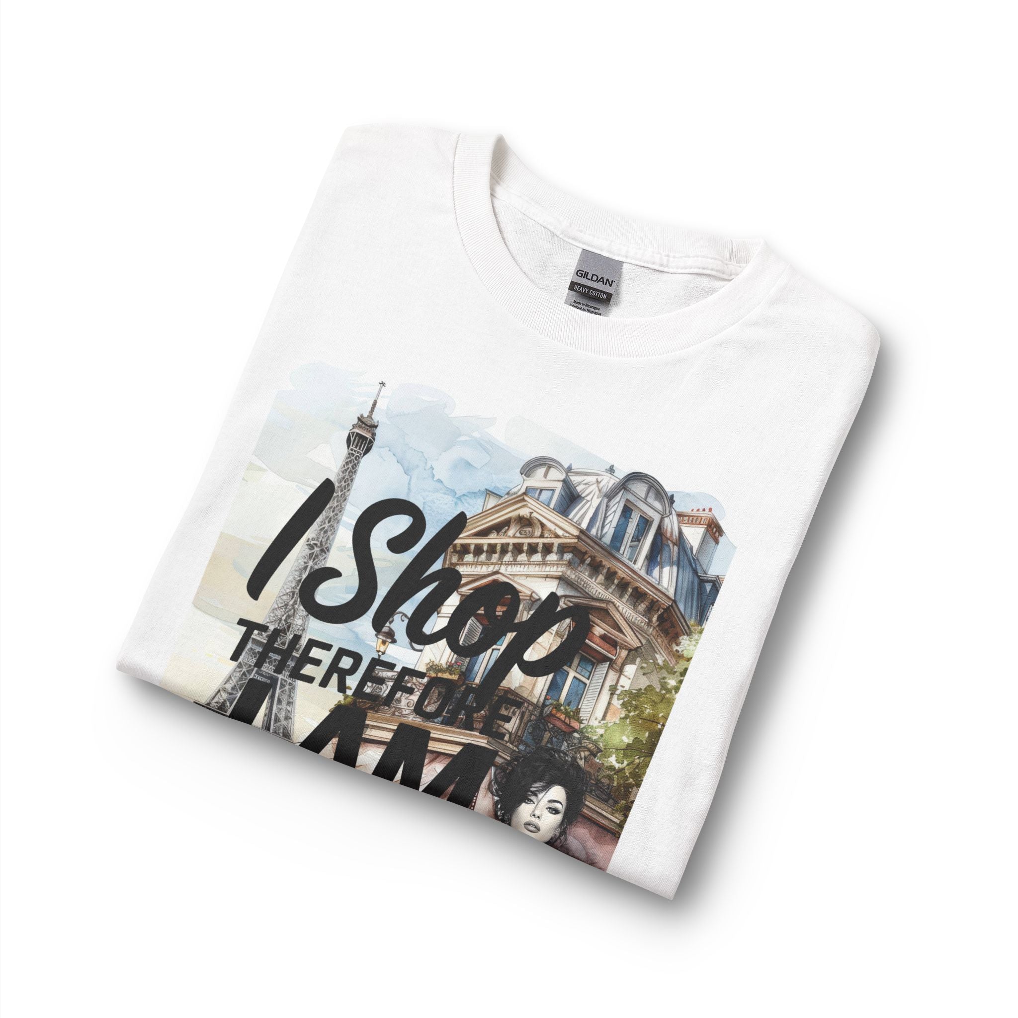 Parisian Graphic Long Sleeve Tee — "I Shop Therefore I Am" Fashion Top
