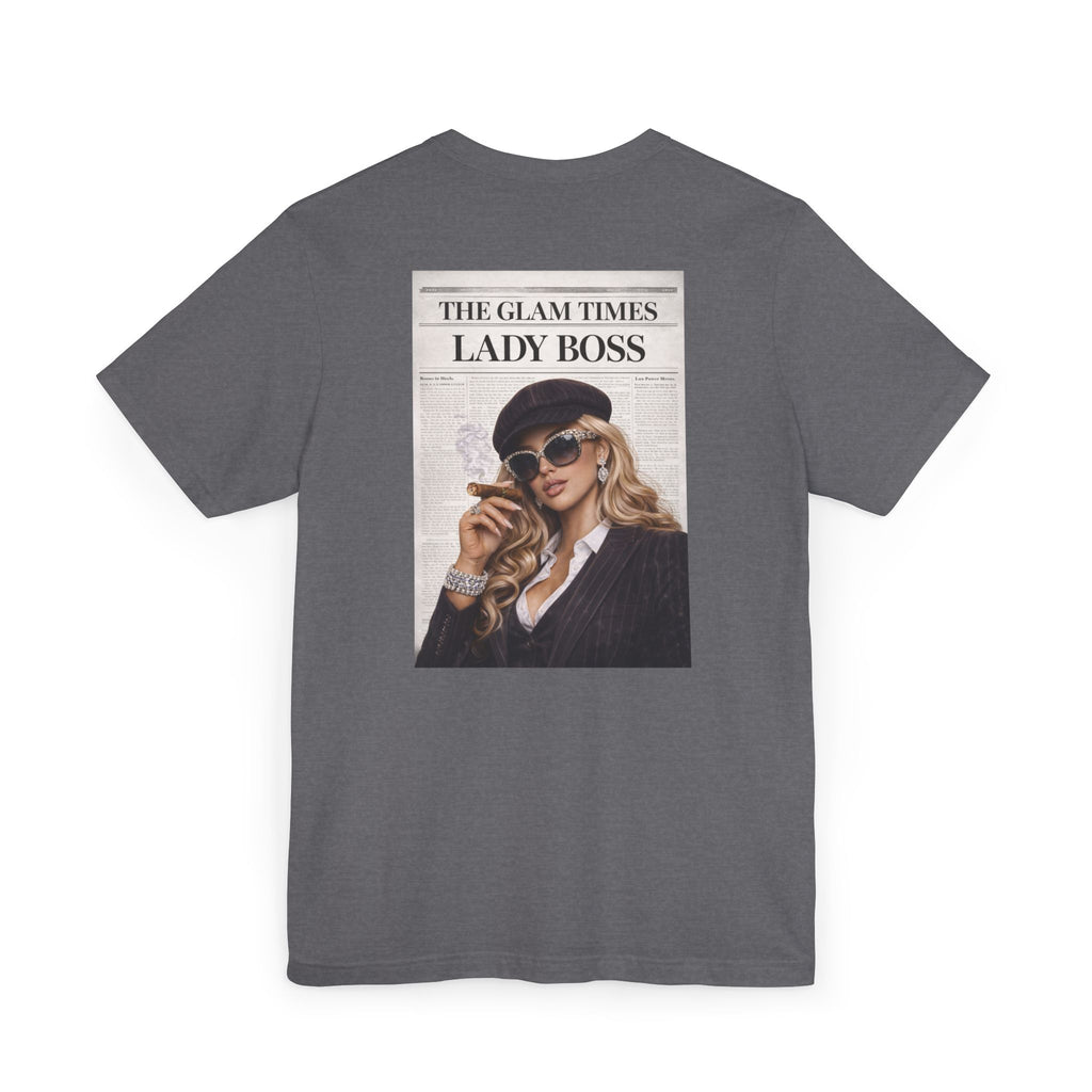 Lady Boss Graphic T-Shirt — 'The Glam Times' Vintage Newspaper Design