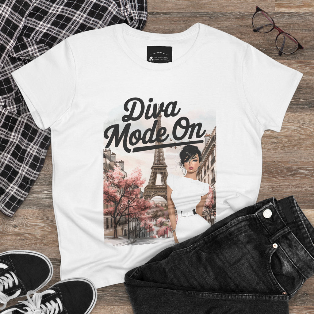 Diva Mode On Tee — Paris Chic Women's Graphic T‑Shirt