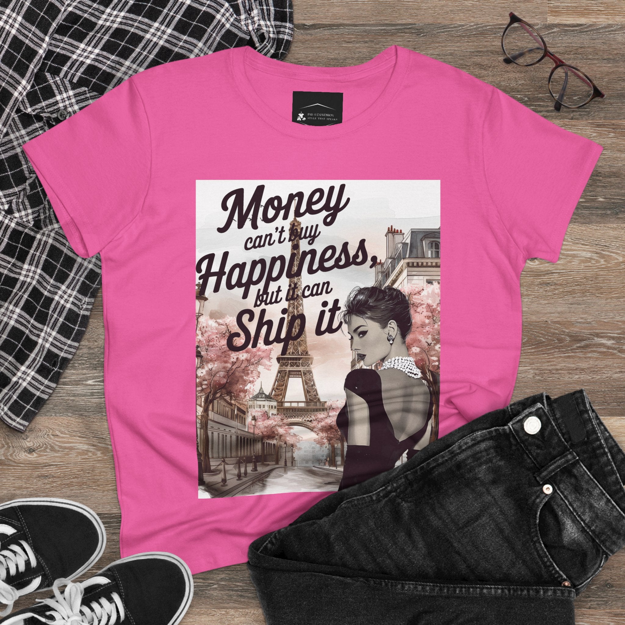 Parisian Audrey Hepburn Tee — "Money Can't Buy Happiness, But I Can Ship It" Women's T‑Shirt