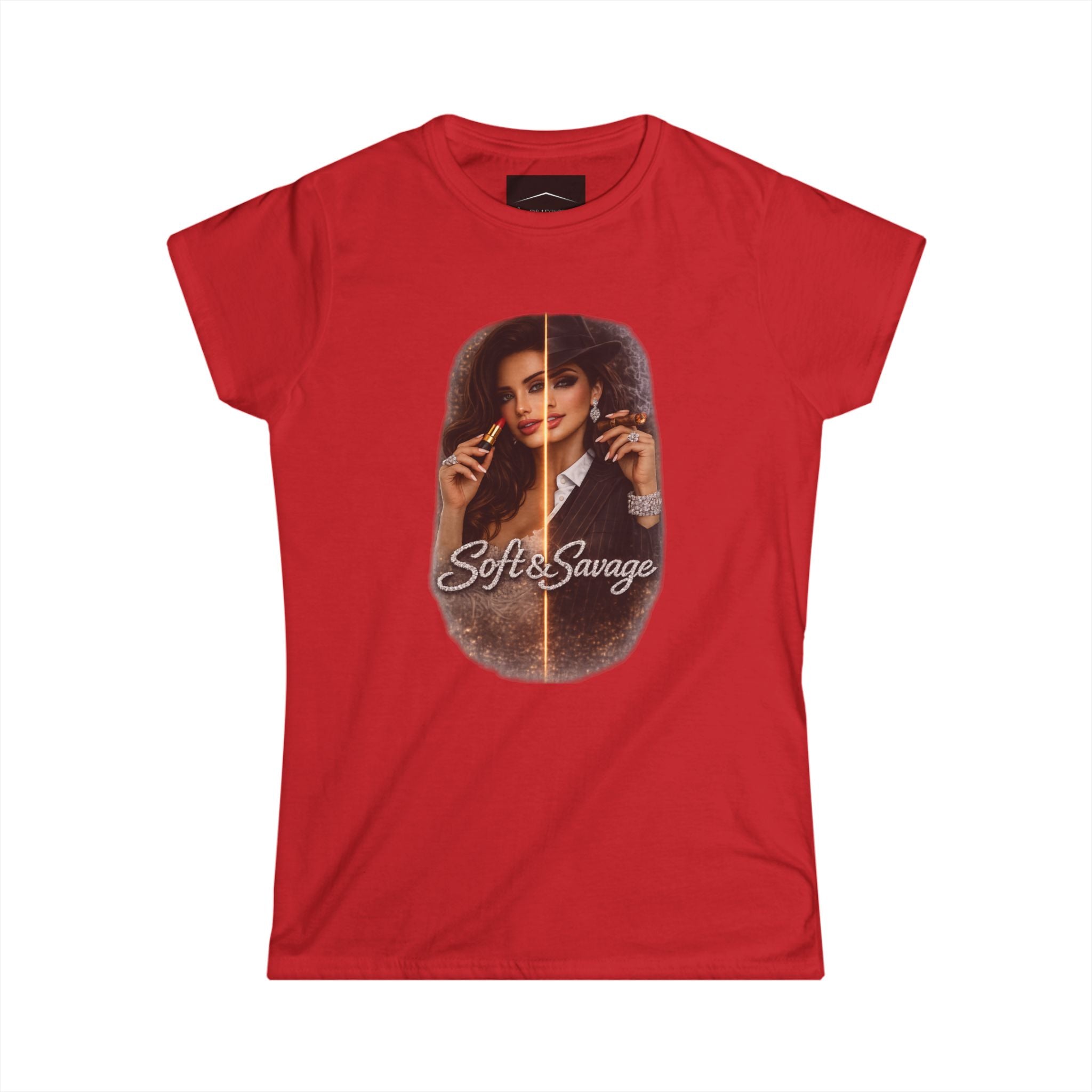 Soft & Savage Women's Tee — Retro Glam Portrait Graphic Shirt