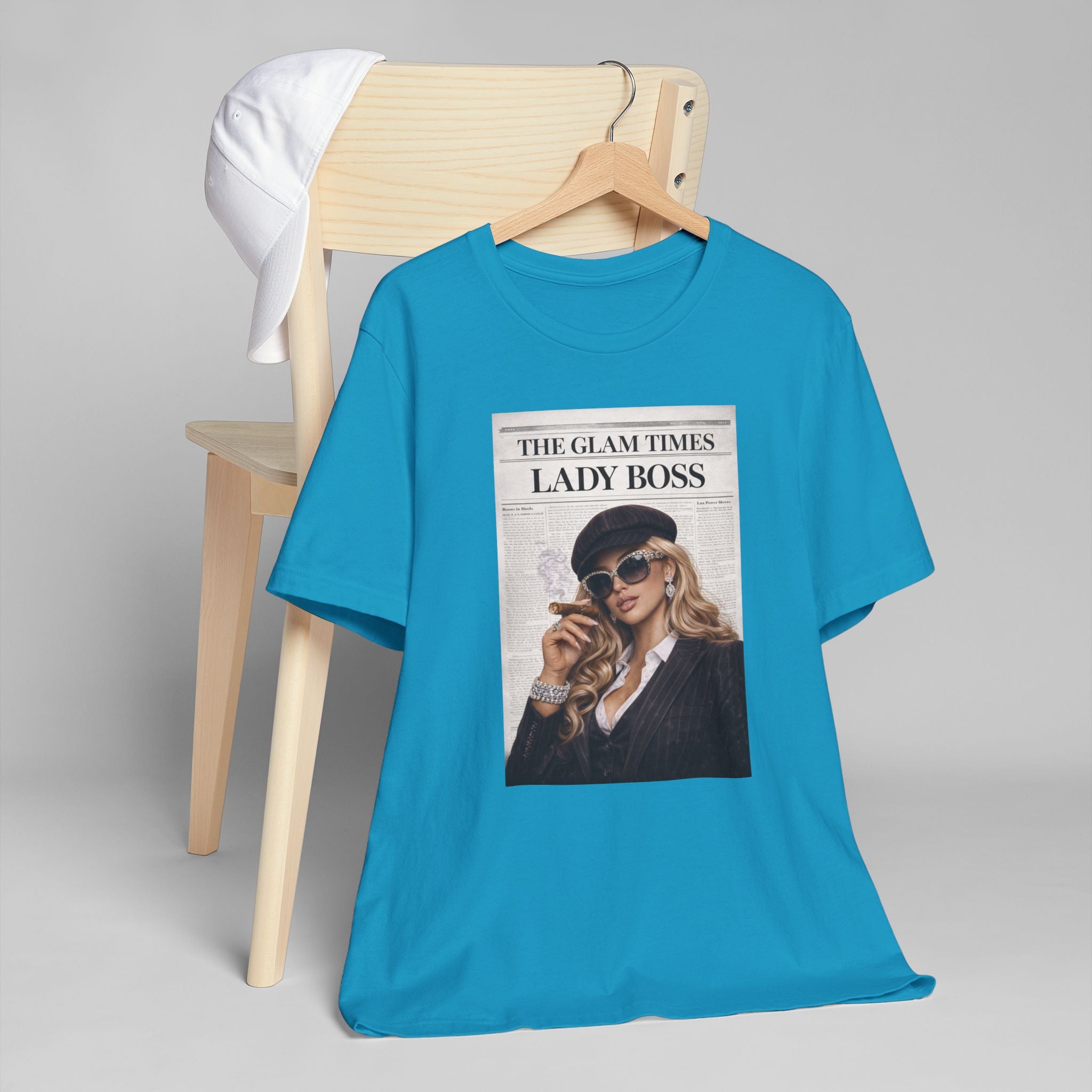 Lady Boss Graphic T-Shirt — 'The Glam Times' Vintage Newspaper Design