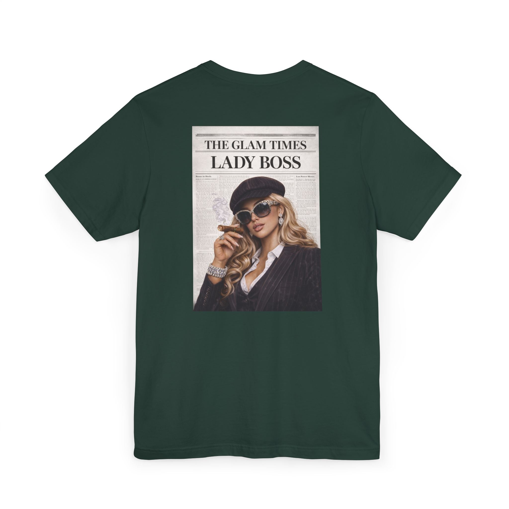 Lady Boss Graphic T-Shirt — 'The Glam Times' Vintage Newspaper Design