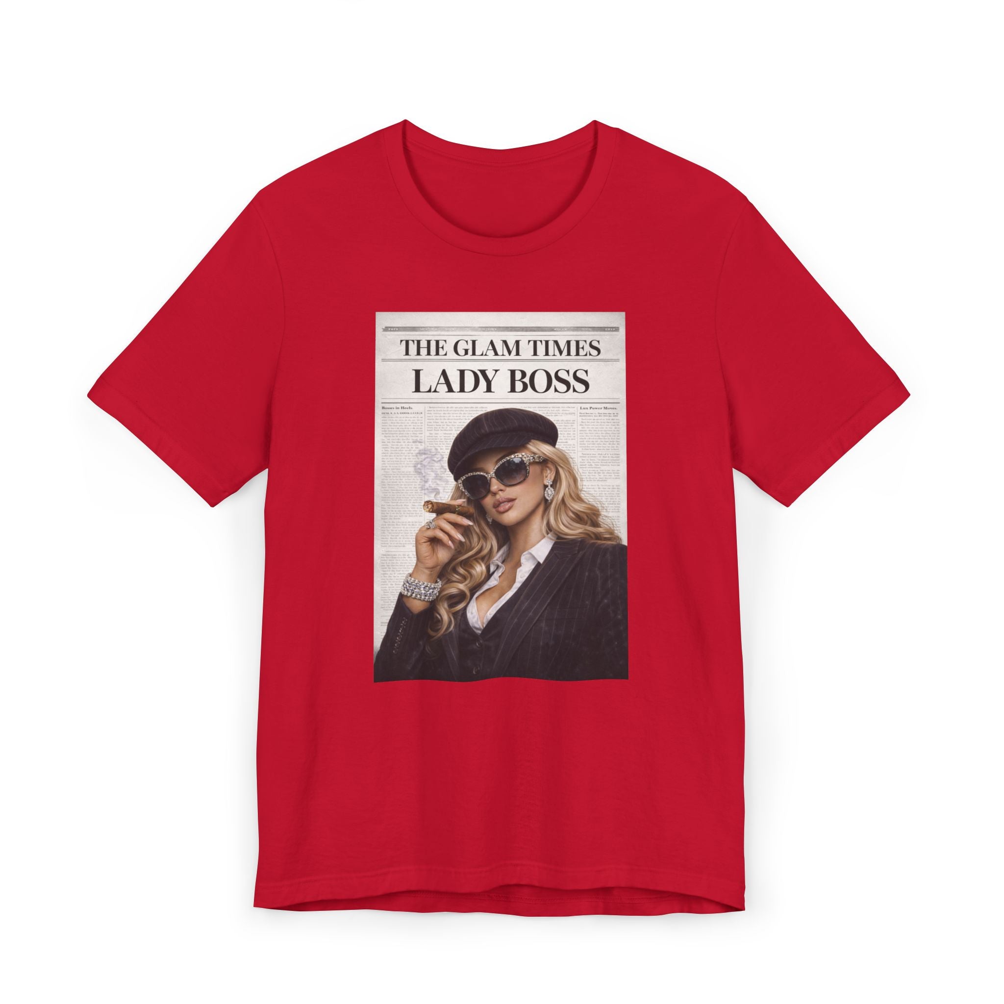 Lady Boss Graphic T-Shirt — 'The Glam Times' Vintage Newspaper Design