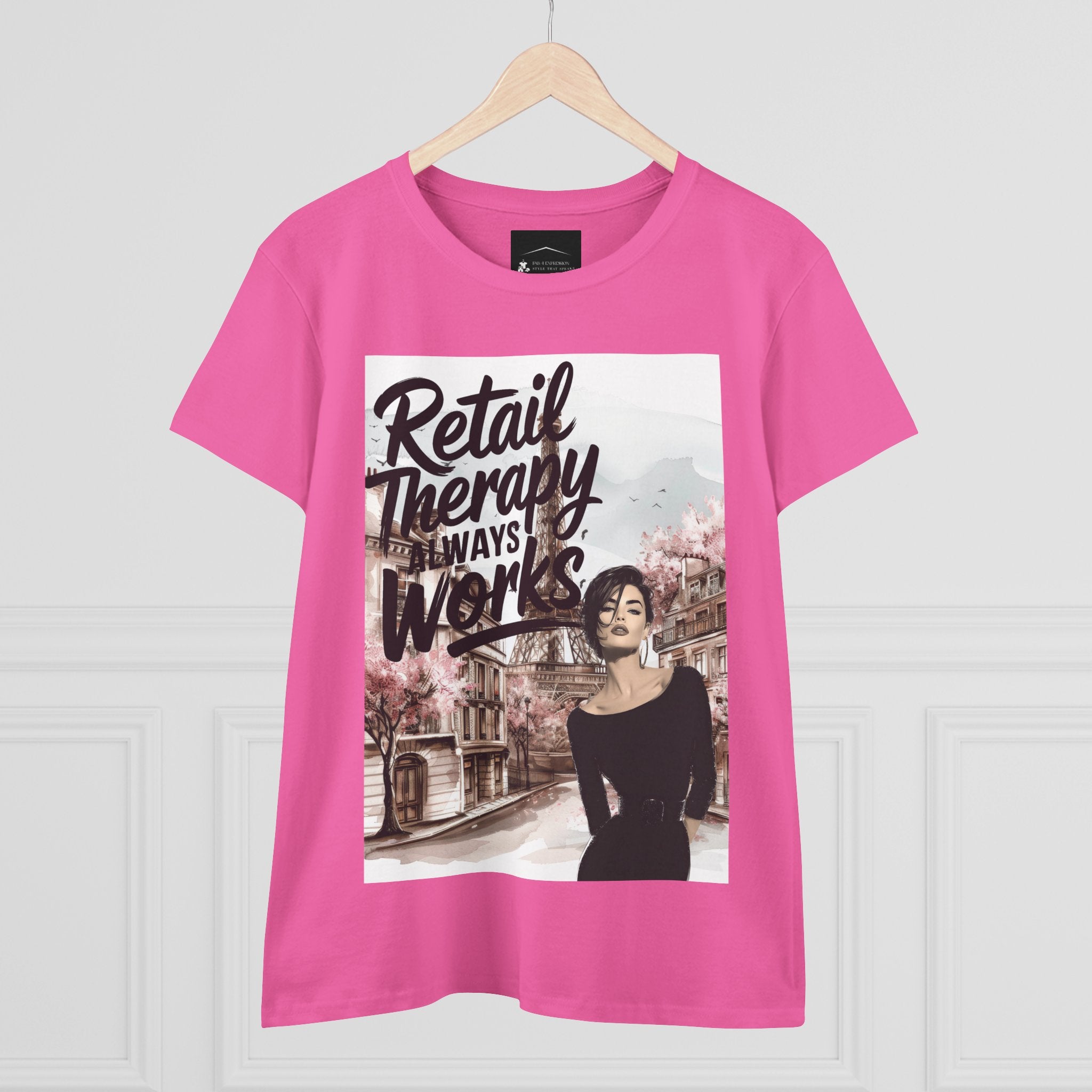 Retail Therapy T-Shirt — "Retail Therapy Always Works" Women's Graphic Tee