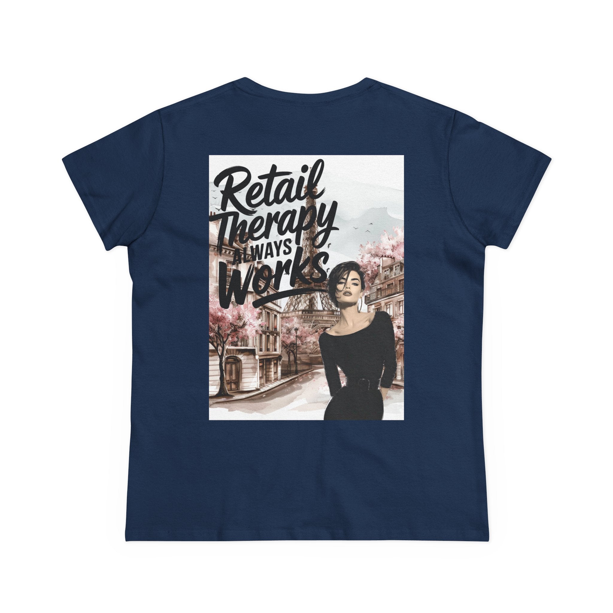 Retail Therapy T-Shirt — "Retail Therapy Always Works" Women's Graphic Tee