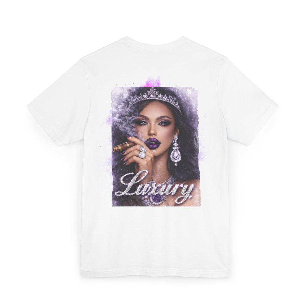 Luxury Queen T-Shirt — Glam Portrait Tee with 'Luxury' Script