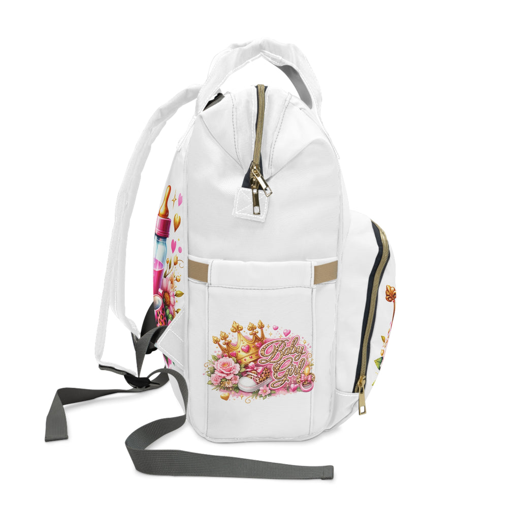 Princess Baby Diaper Backpack — Cute Pink Crown & Bottle Mom Bag