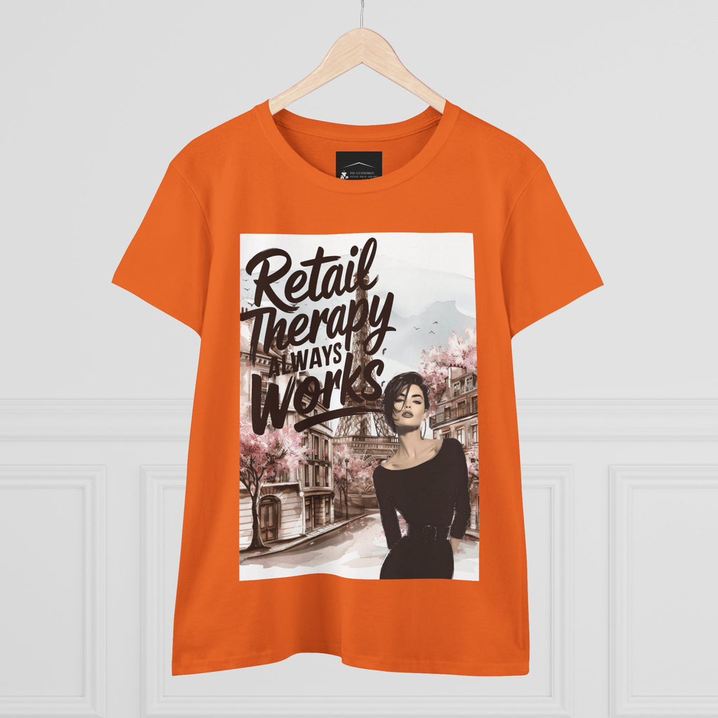 Retail Therapy T-Shirt — "Retail Therapy Always Works" Women's Graphic Tee