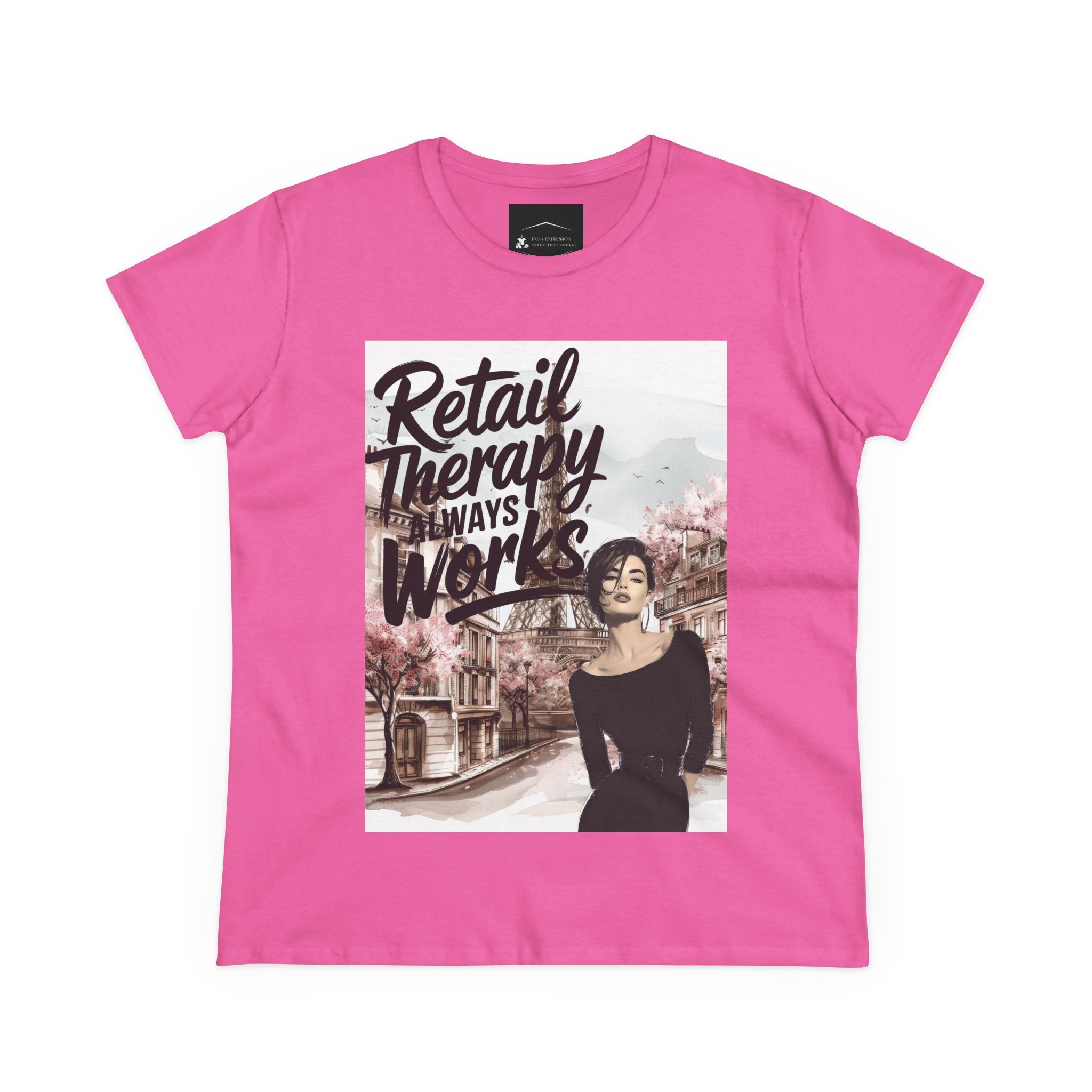 Retail Therapy T-Shirt — "Retail Therapy Always Works" Women's Graphic Tee
