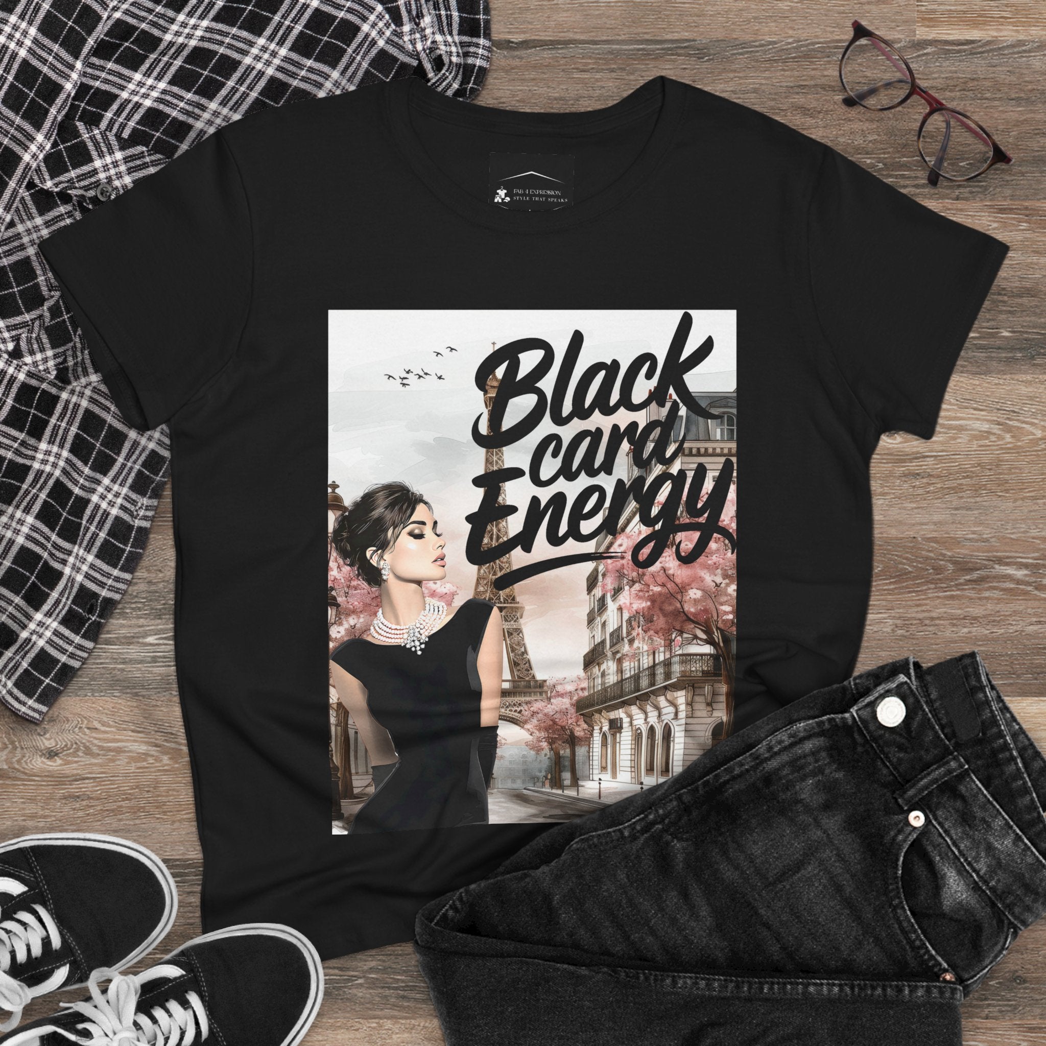 Black Card Energy Women's Tee — Vintage Glam Graphic T-Shirt