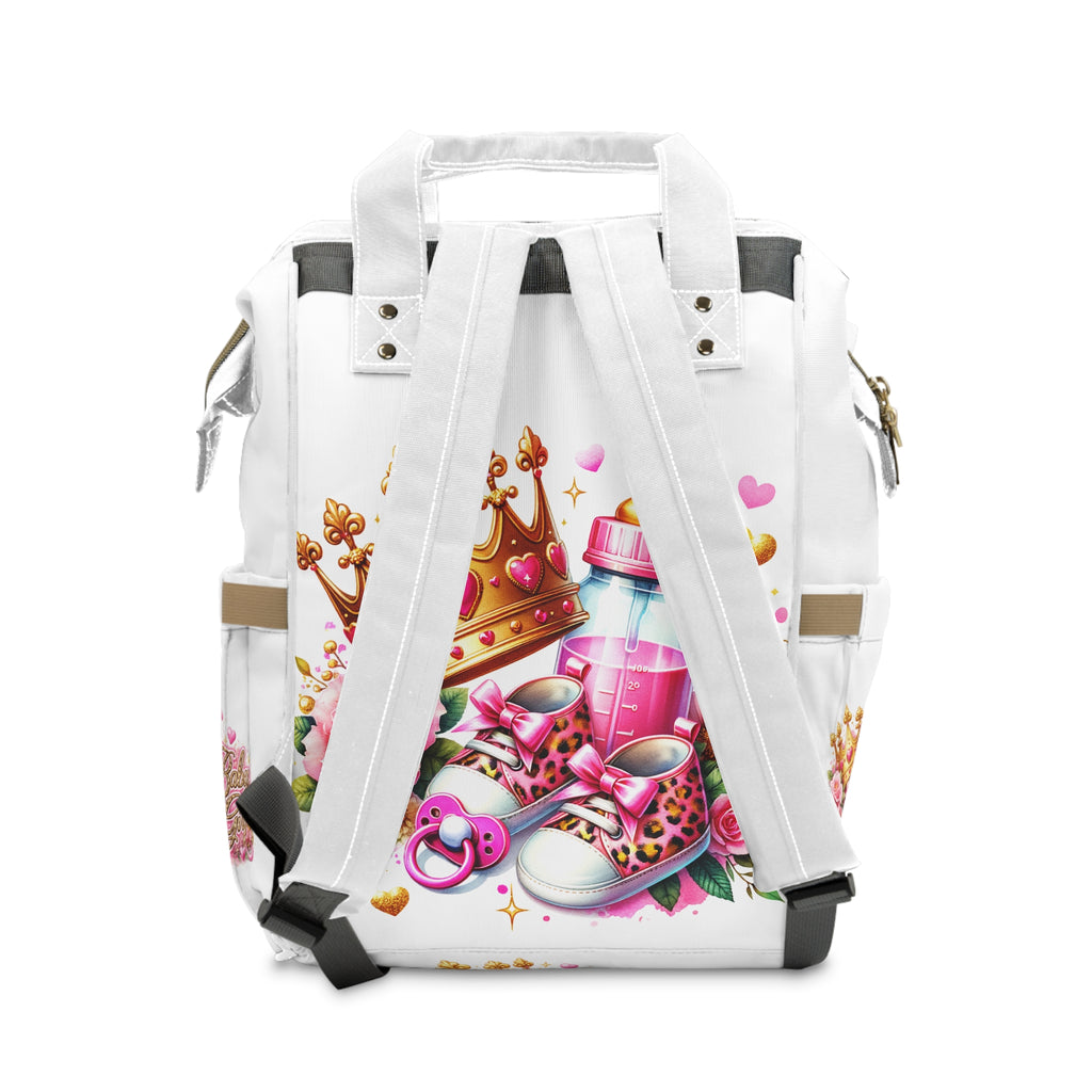 Princess Baby Diaper Backpack — Cute Pink Crown & Bottle Mom Bag