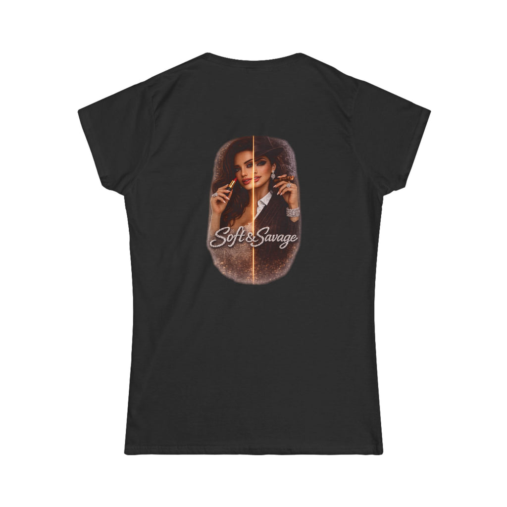 Soft & Savage Women's Tee — Retro Glam Portrait Graphic Shirt