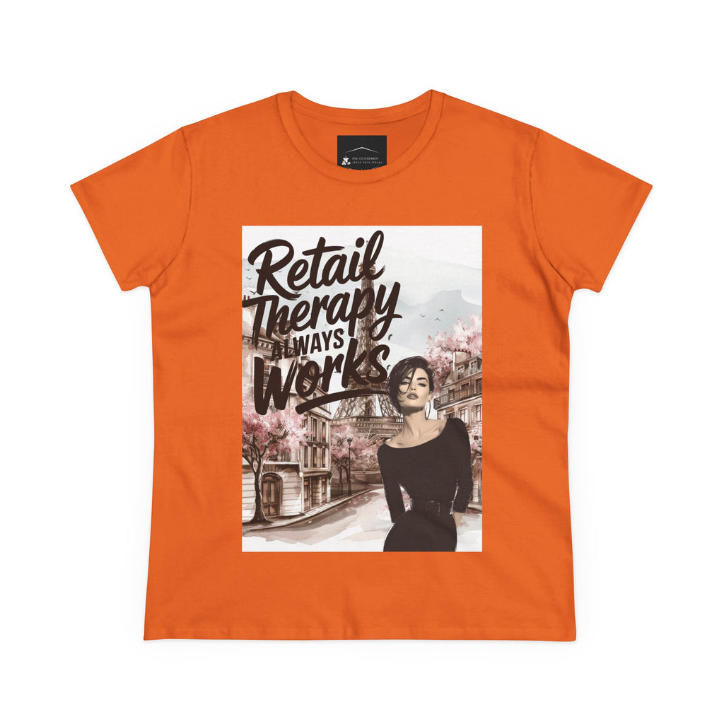 Retail Therapy T-Shirt — "Retail Therapy Always Works" Women's Graphic Tee