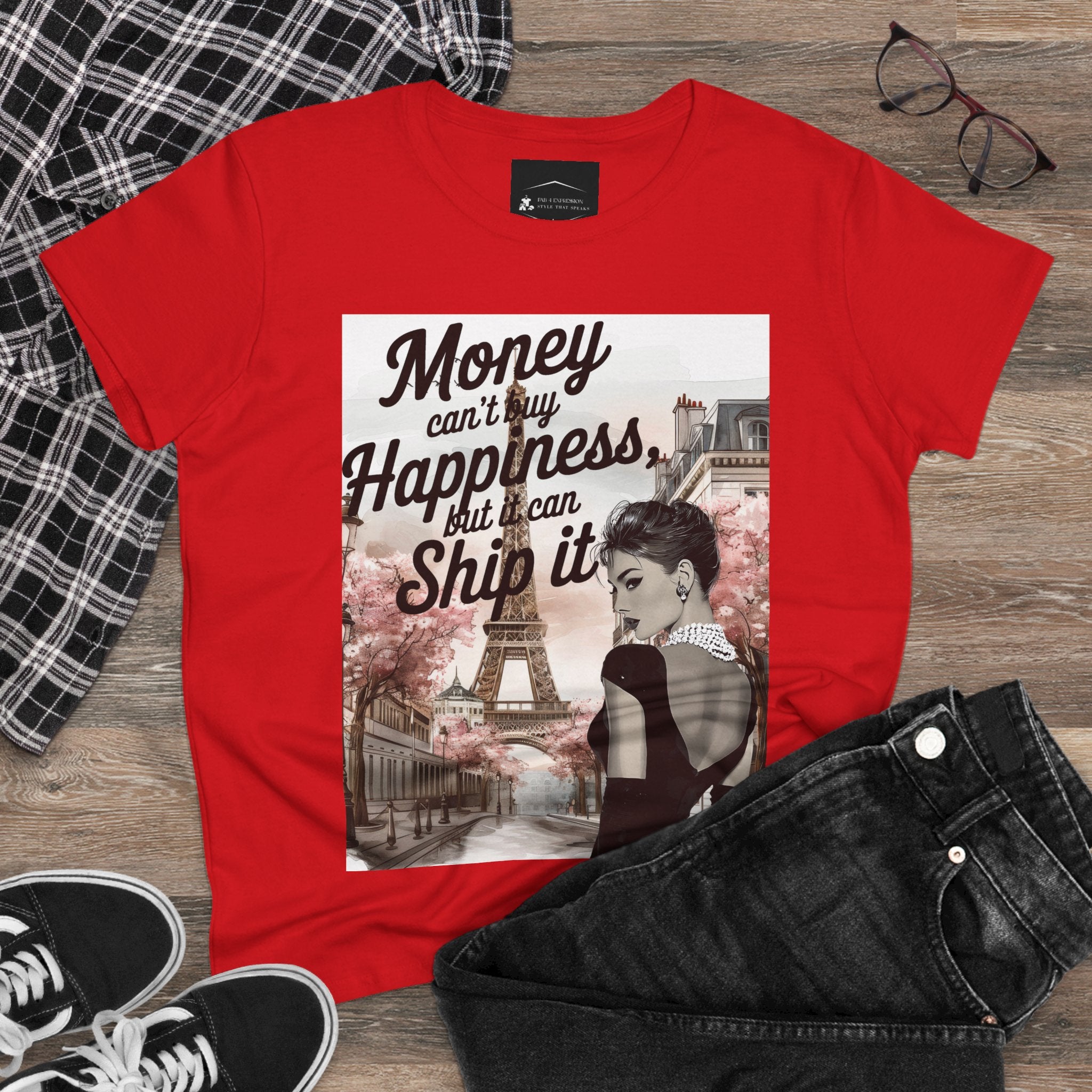 Parisian Audrey Hepburn Tee — "Money Can't Buy Happiness, But I Can Ship It" Women's T‑Shirt