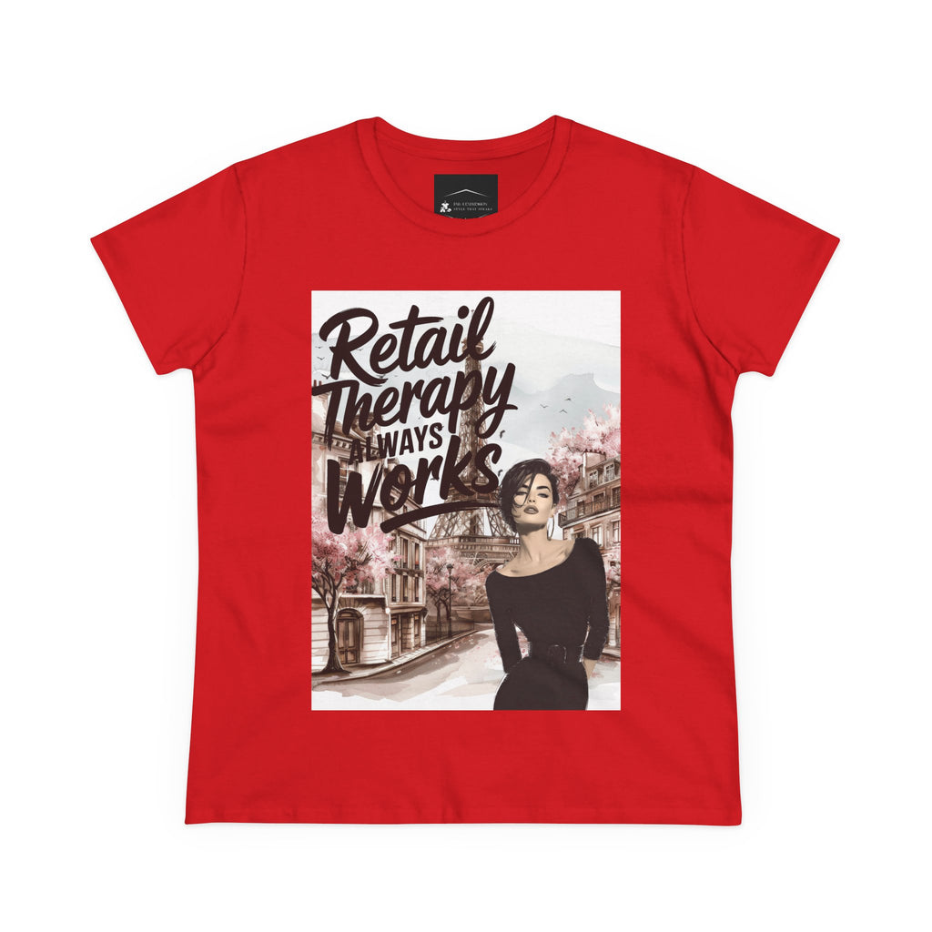 Retail Therapy T-Shirt — "Retail Therapy Always Works" Women's Graphic Tee