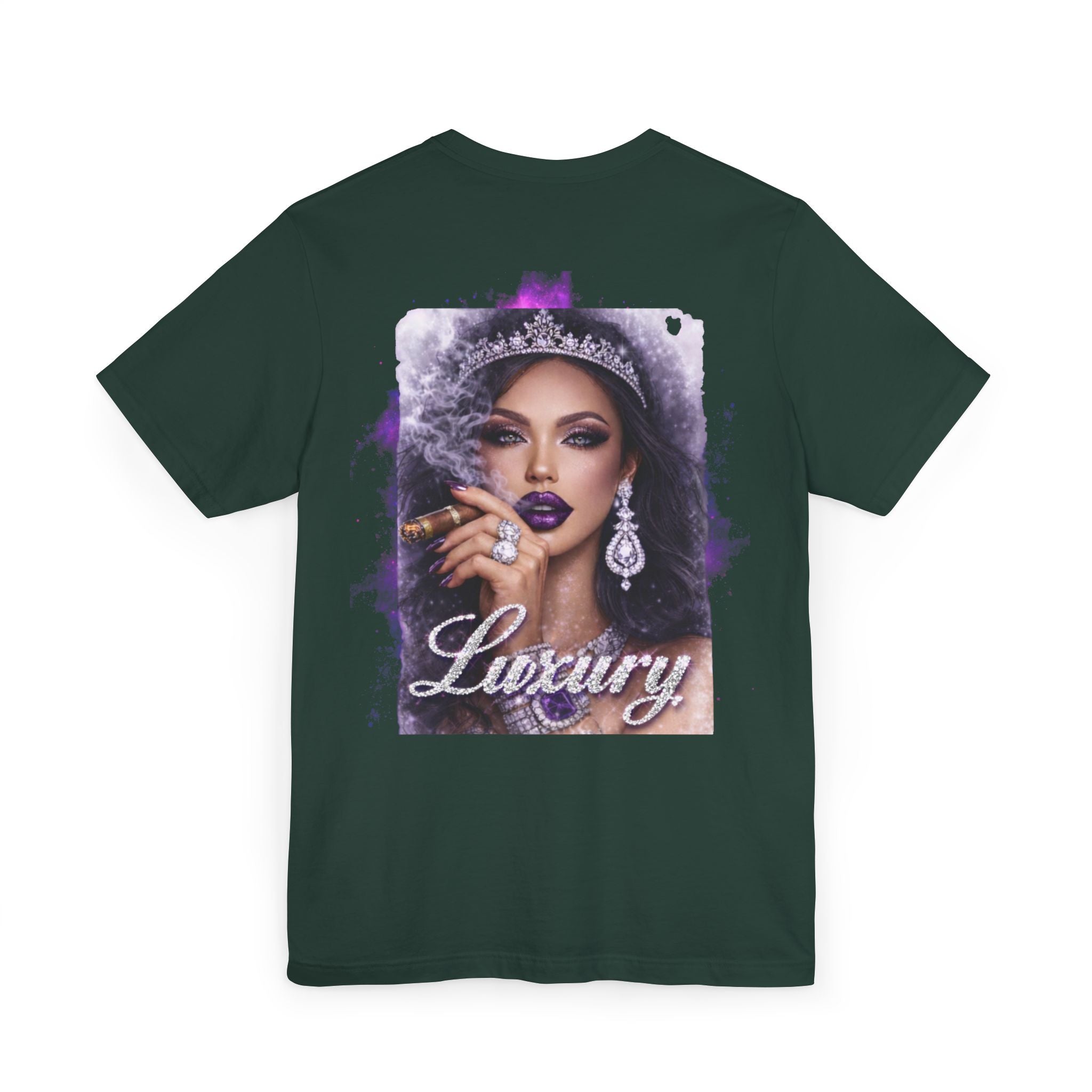 Luxury Queen T-Shirt — Glam Portrait Tee with 'Luxury' Script