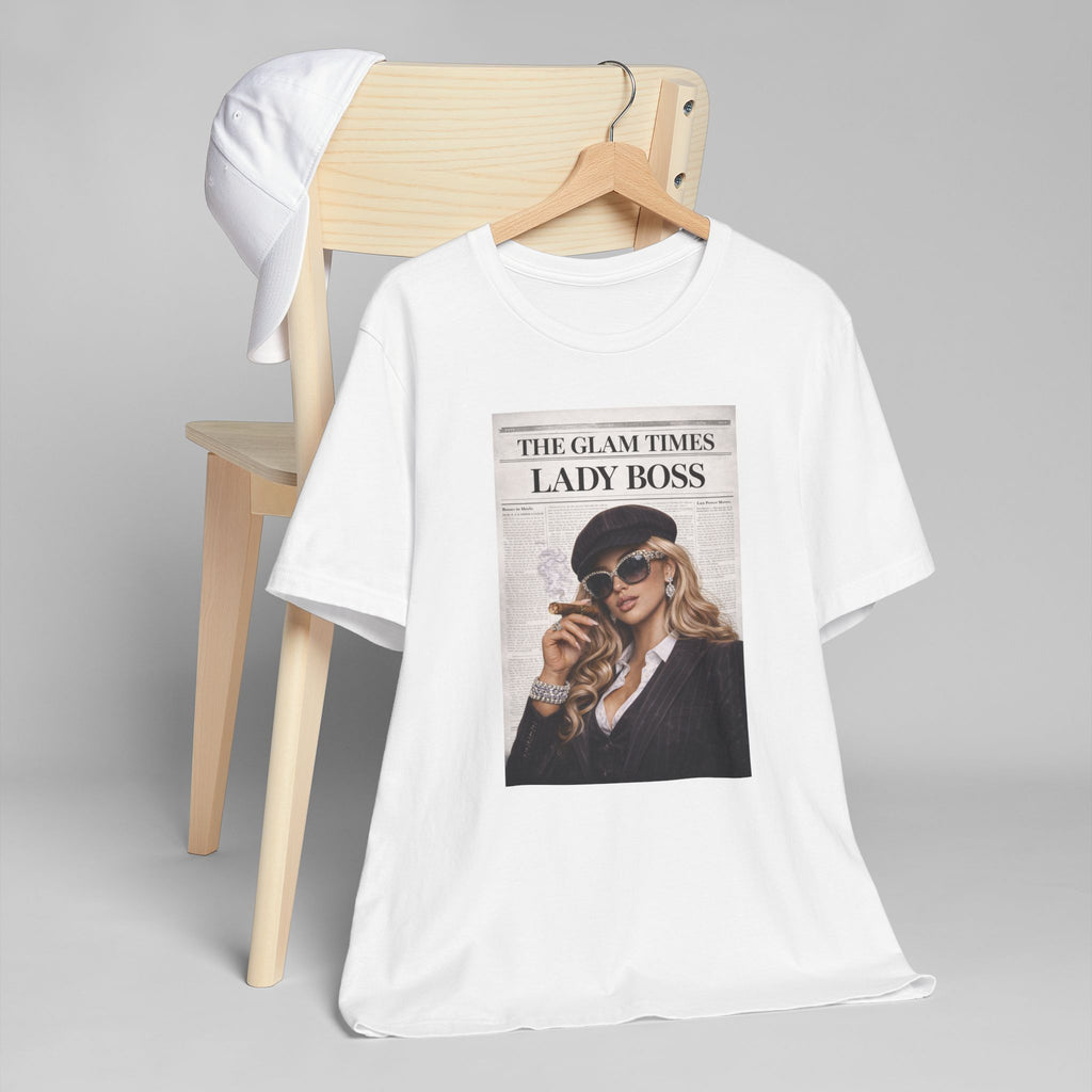 Lady Boss Graphic T-Shirt — 'The Glam Times' Vintage Newspaper Design