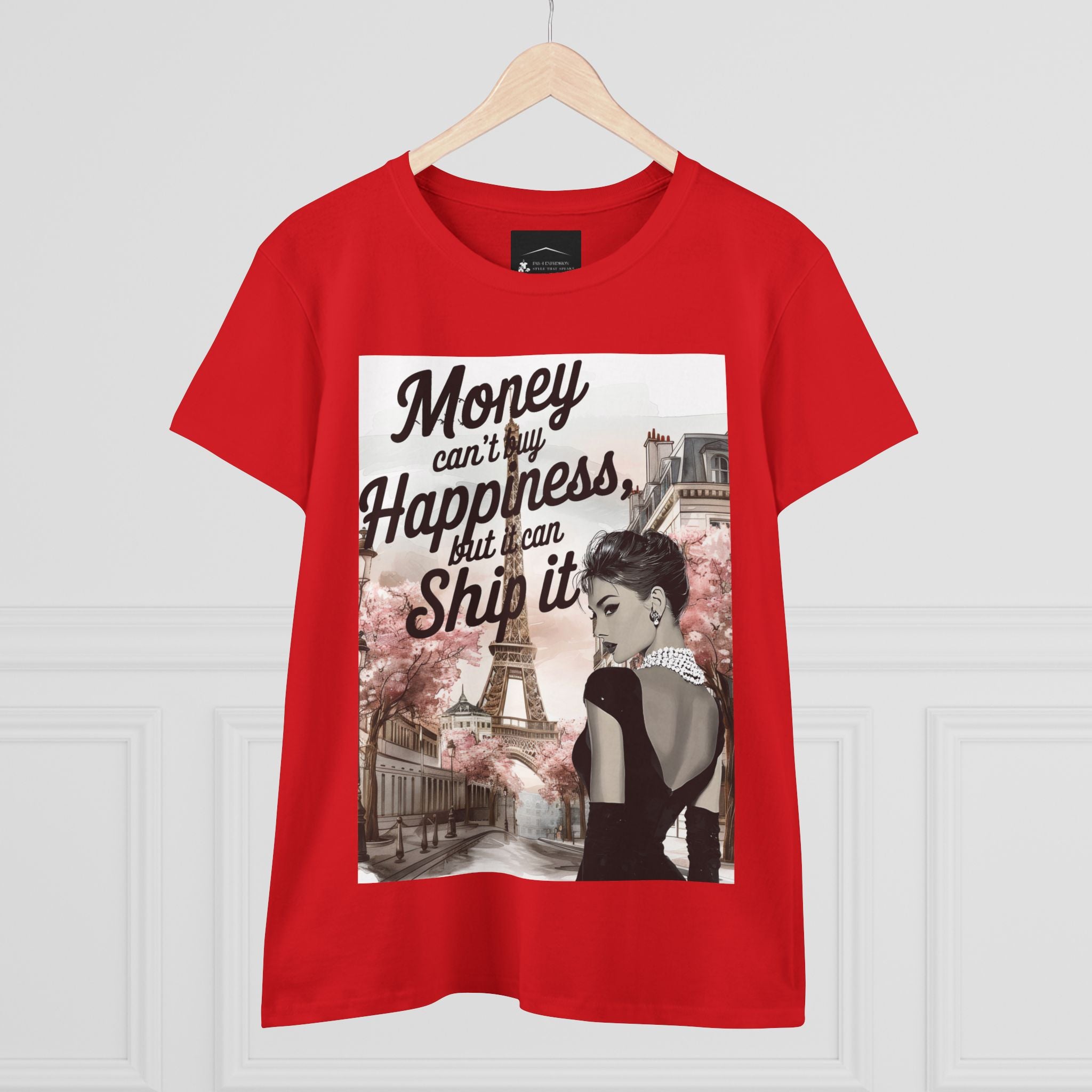 Parisian Audrey Hepburn Tee — "Money Can't Buy Happiness, But I Can Ship It" Women's T‑Shirt