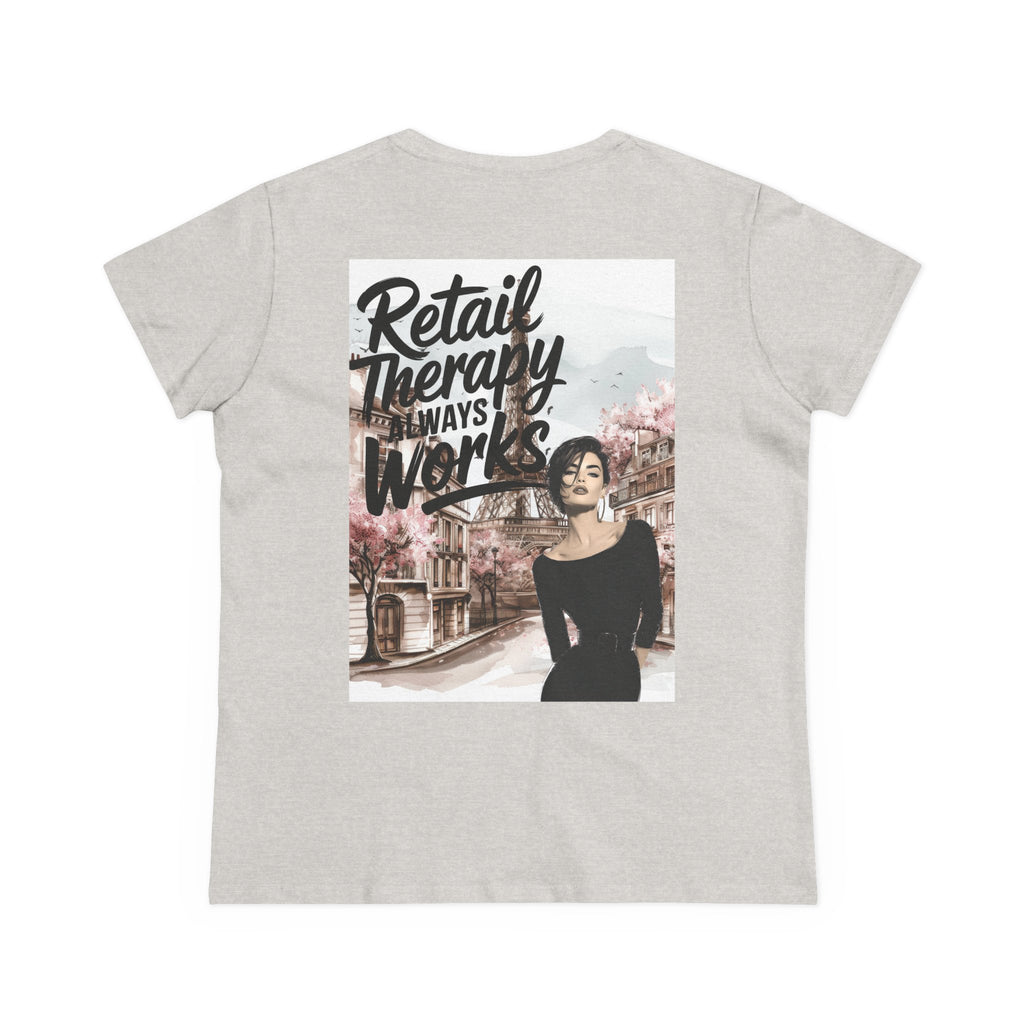 Retail Therapy T-Shirt — "Retail Therapy Always Works" Women's Graphic Tee