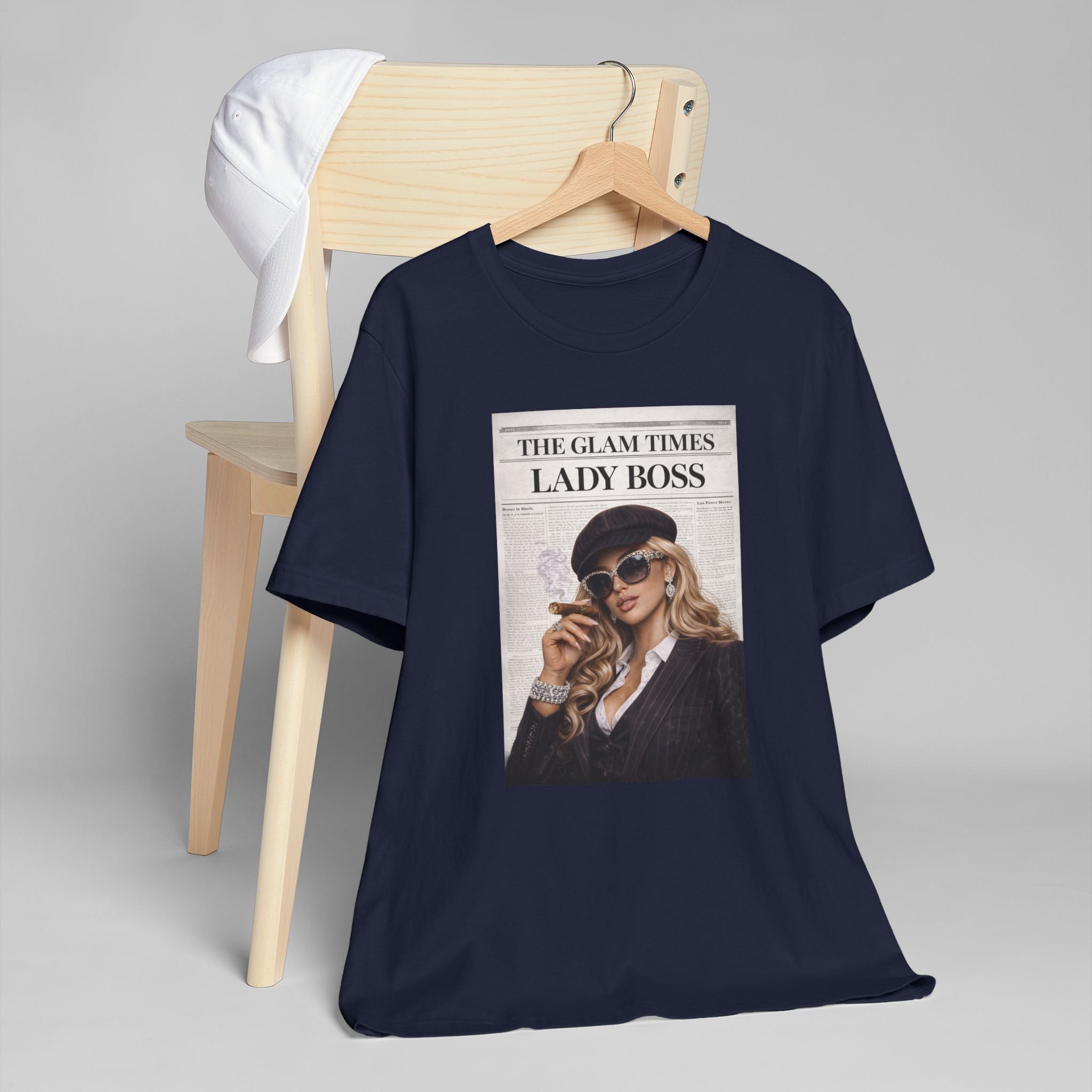 Lady Boss Graphic T-Shirt — 'The Glam Times' Vintage Newspaper Design