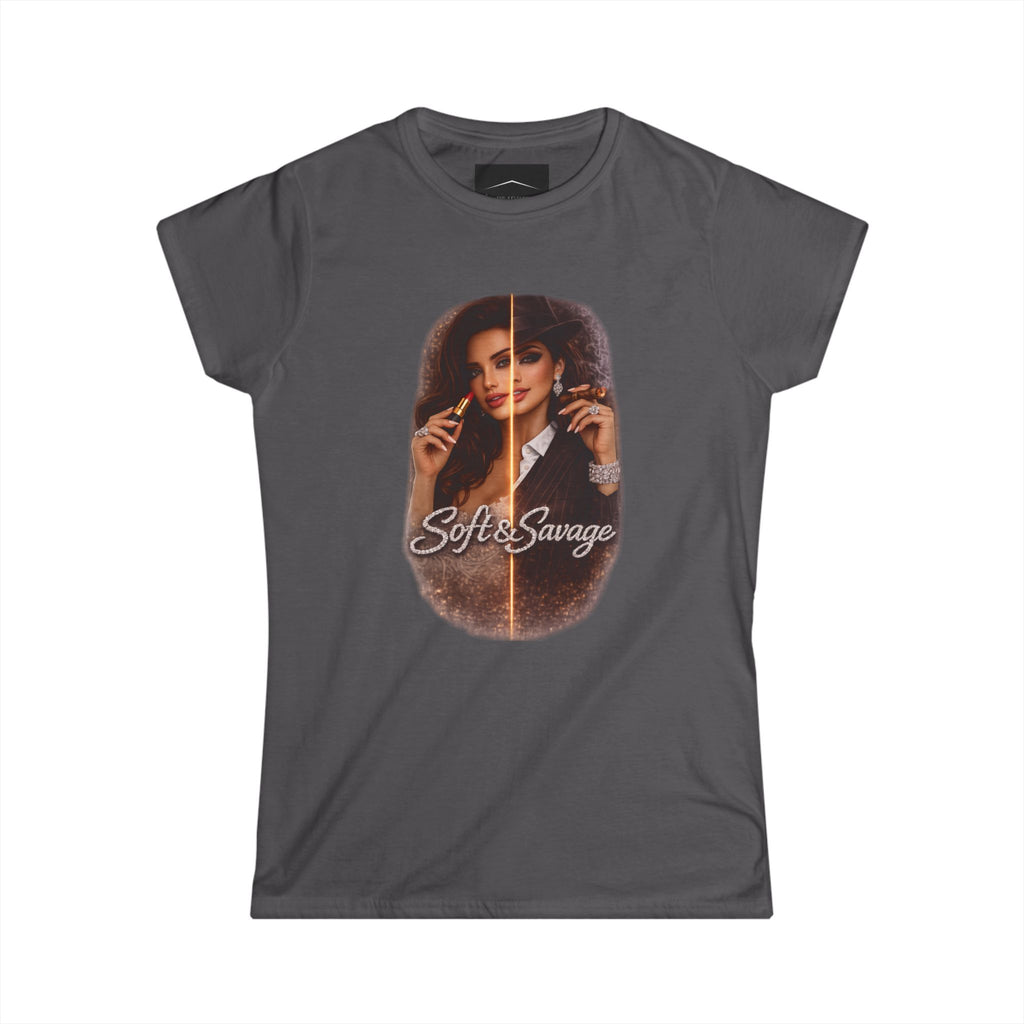 Soft & Savage Women's Tee — Retro Glam Portrait Graphic Shirt
