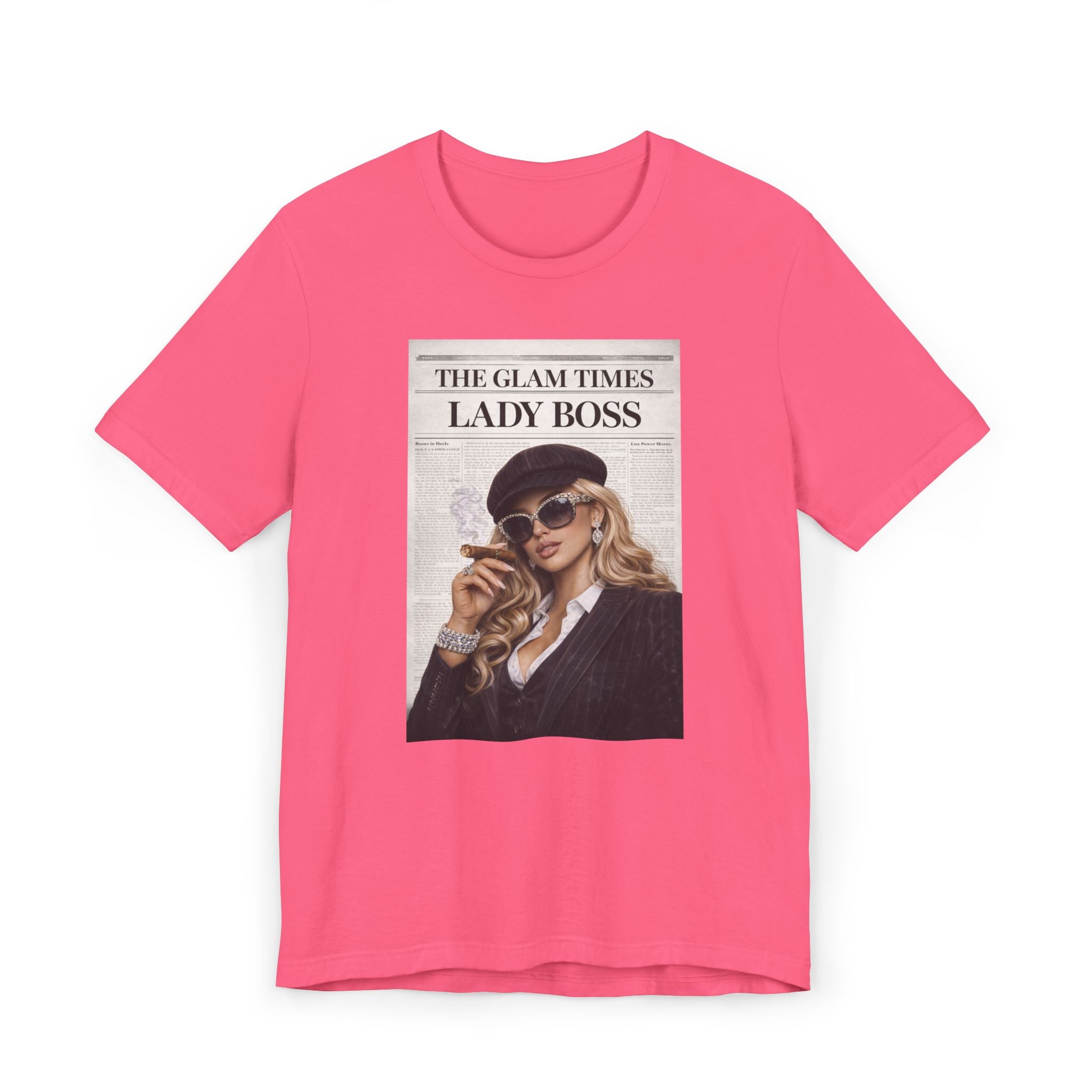 Lady Boss Graphic T-Shirt — 'The Glam Times' Vintage Newspaper Design