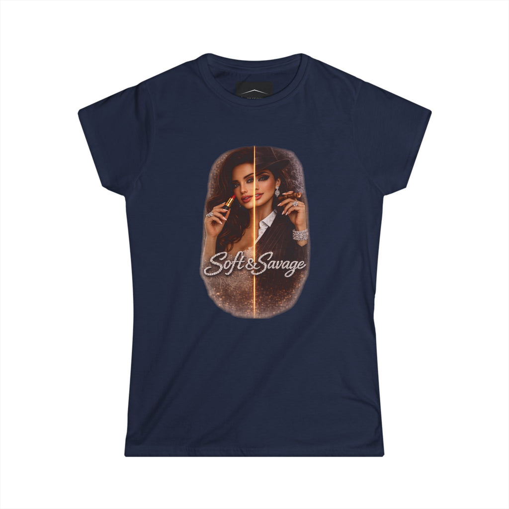 Soft & Savage Women's Tee — Retro Glam Portrait Graphic Shirt