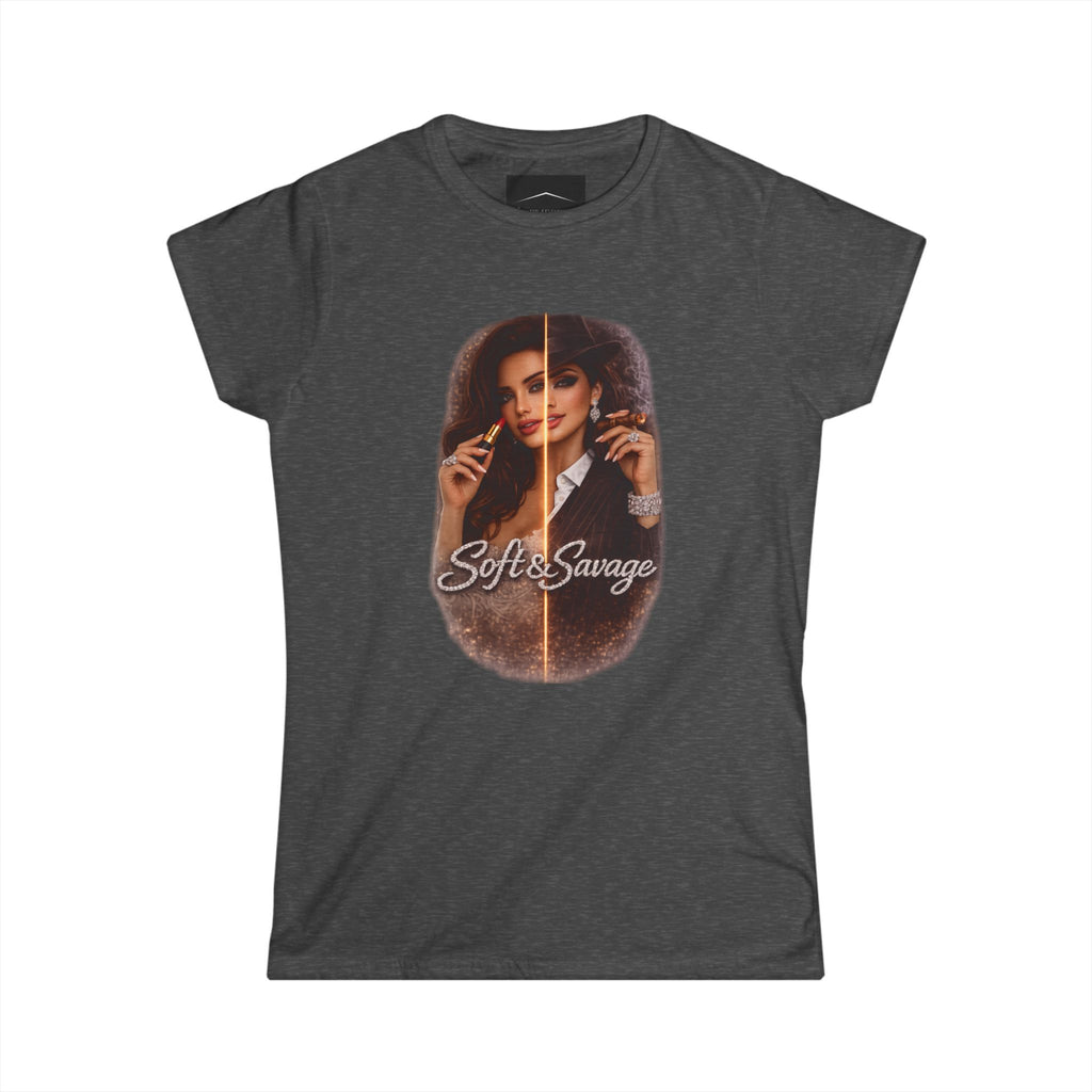 Soft & Savage Women's Tee — Retro Glam Portrait Graphic Shirt