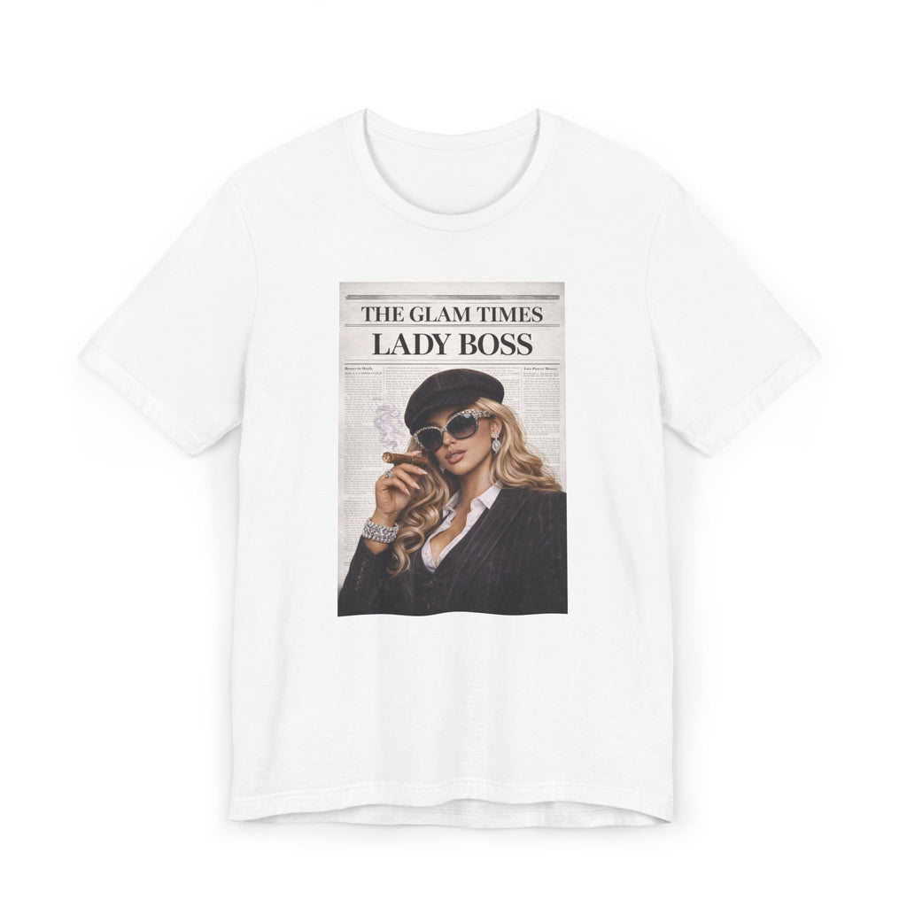 Lady Boss Graphic T-Shirt — 'The Glam Times' Vintage Newspaper Design