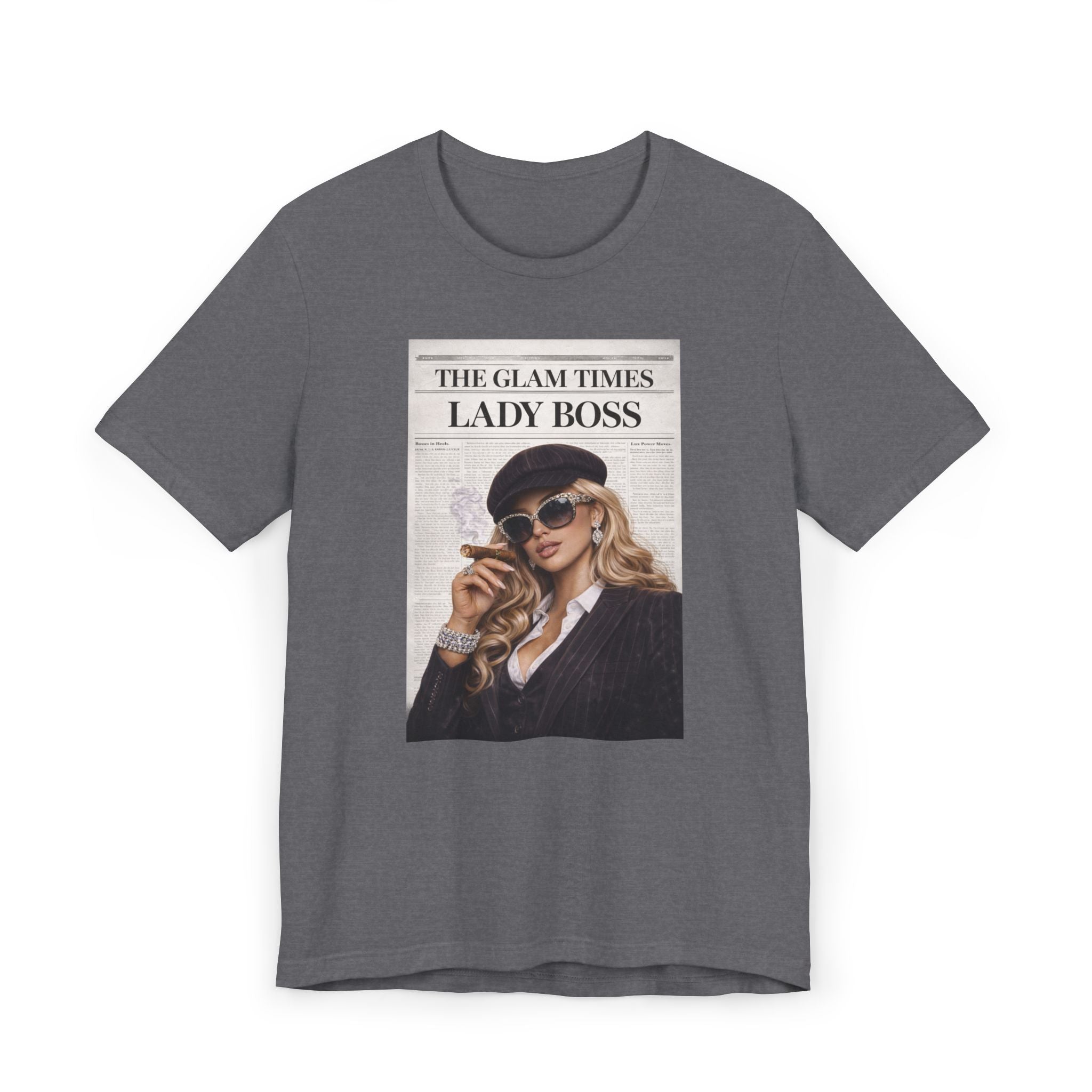 Lady Boss Graphic T-Shirt — 'The Glam Times' Vintage Newspaper Design