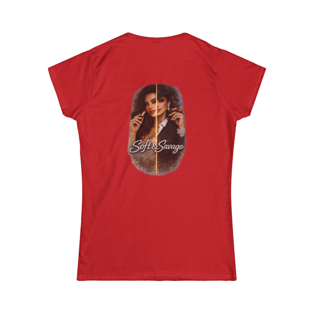Soft & Savage Women's Tee — Retro Glam Portrait Graphic Shirt