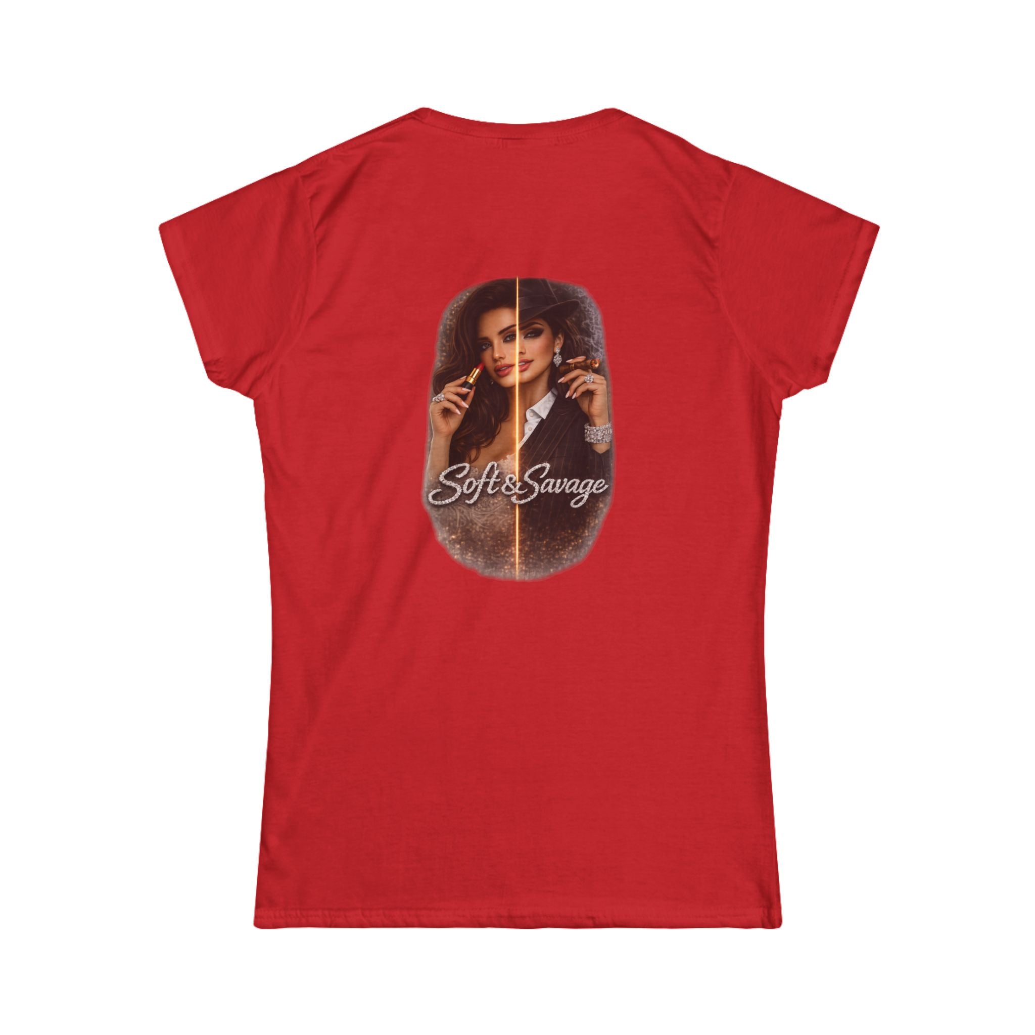 Soft & Savage Women's Tee — Retro Glam Portrait Graphic Shirt