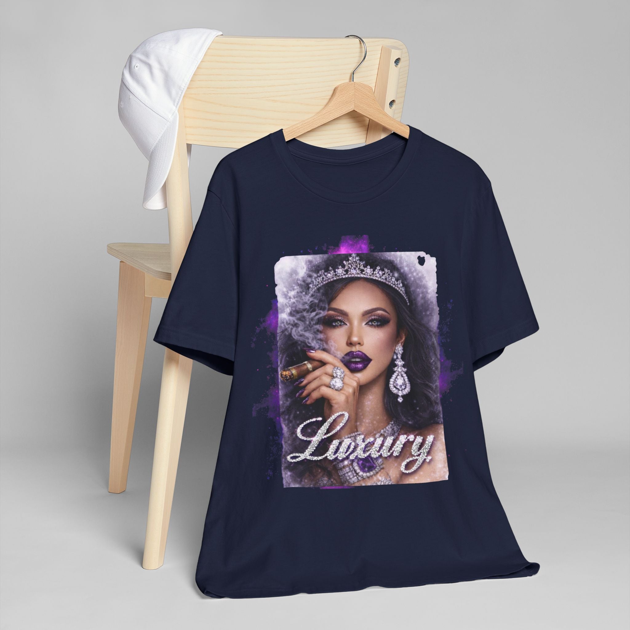 Luxury Queen T-Shirt — Glam Portrait Tee with 'Luxury' Script