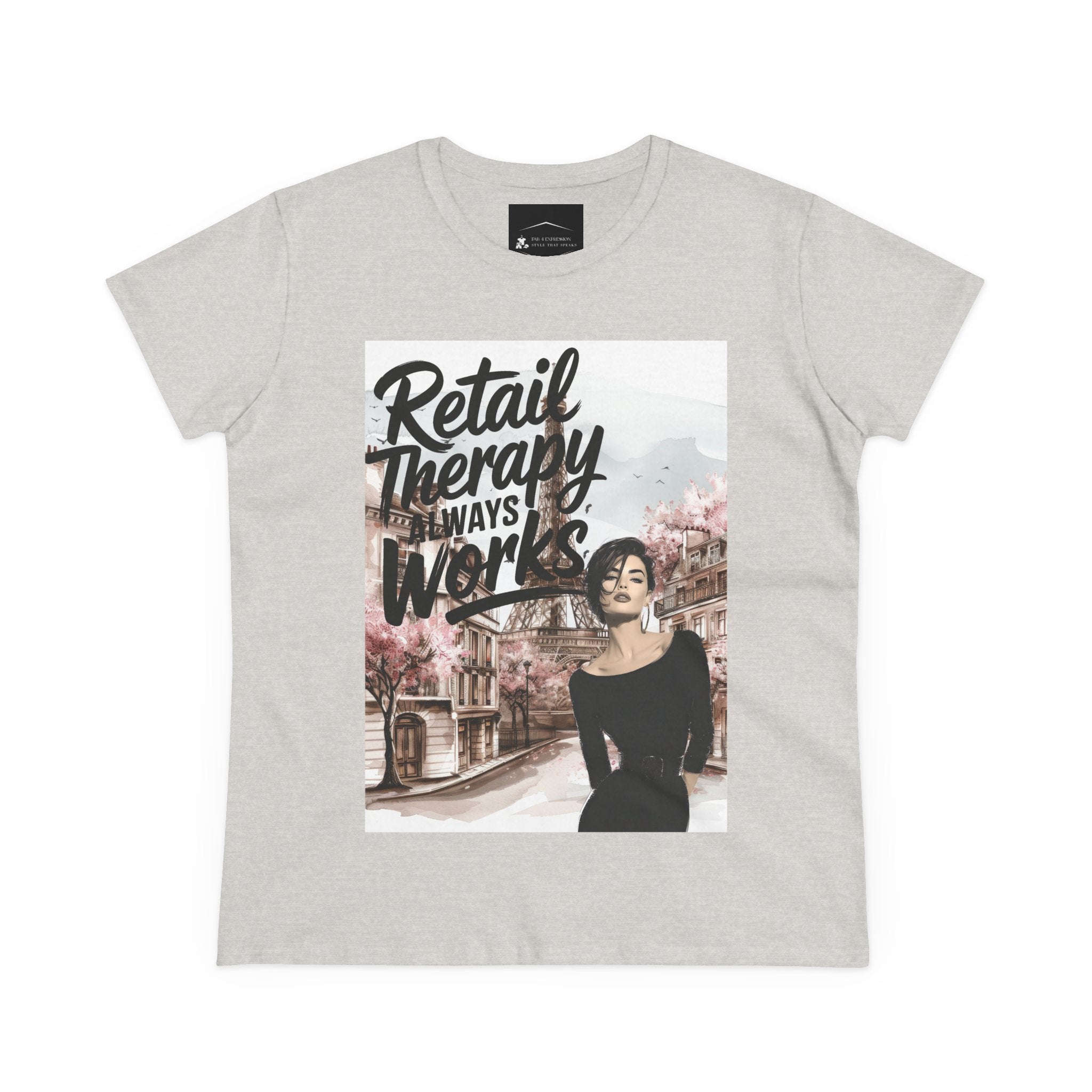 Retail Therapy T-Shirt — "Retail Therapy Always Works" Women's Graphic Tee