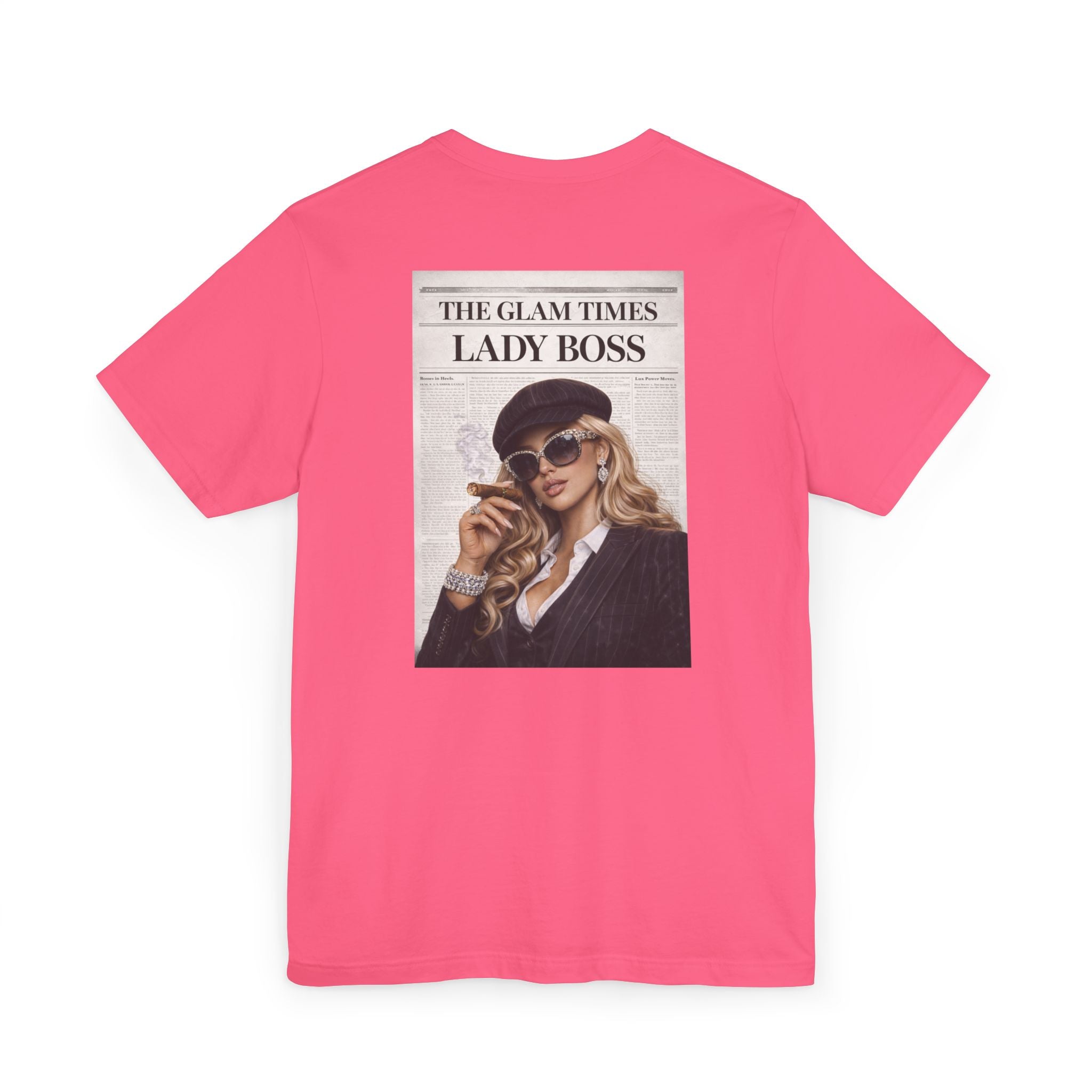 Lady Boss Graphic T-Shirt — 'The Glam Times' Vintage Newspaper Design