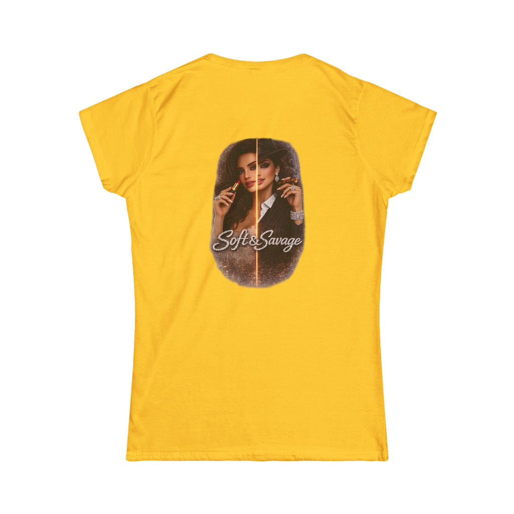 Soft & Savage Women's Tee — Retro Glam Portrait Graphic Shirt