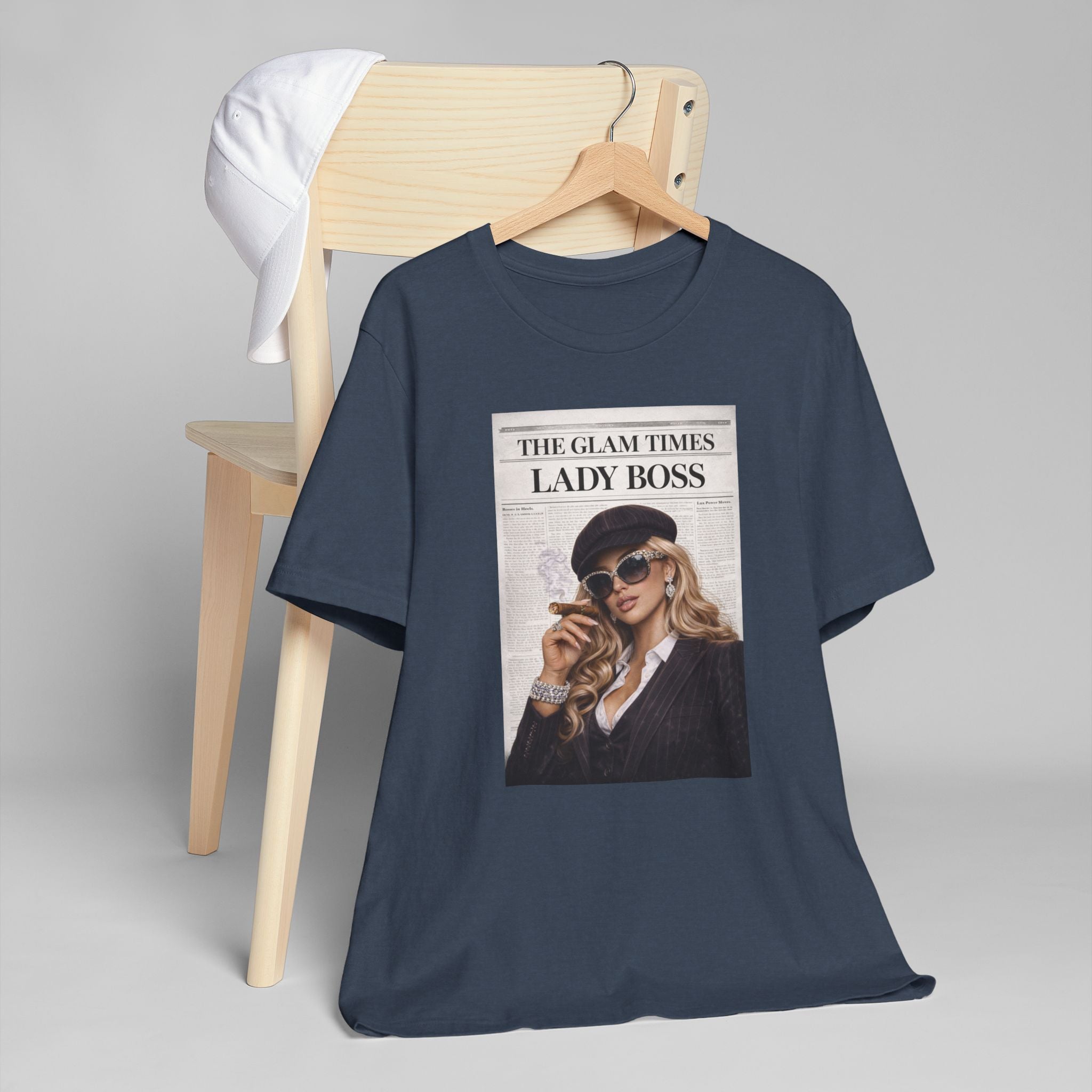 Lady Boss Graphic T-Shirt — 'The Glam Times' Vintage Newspaper Design